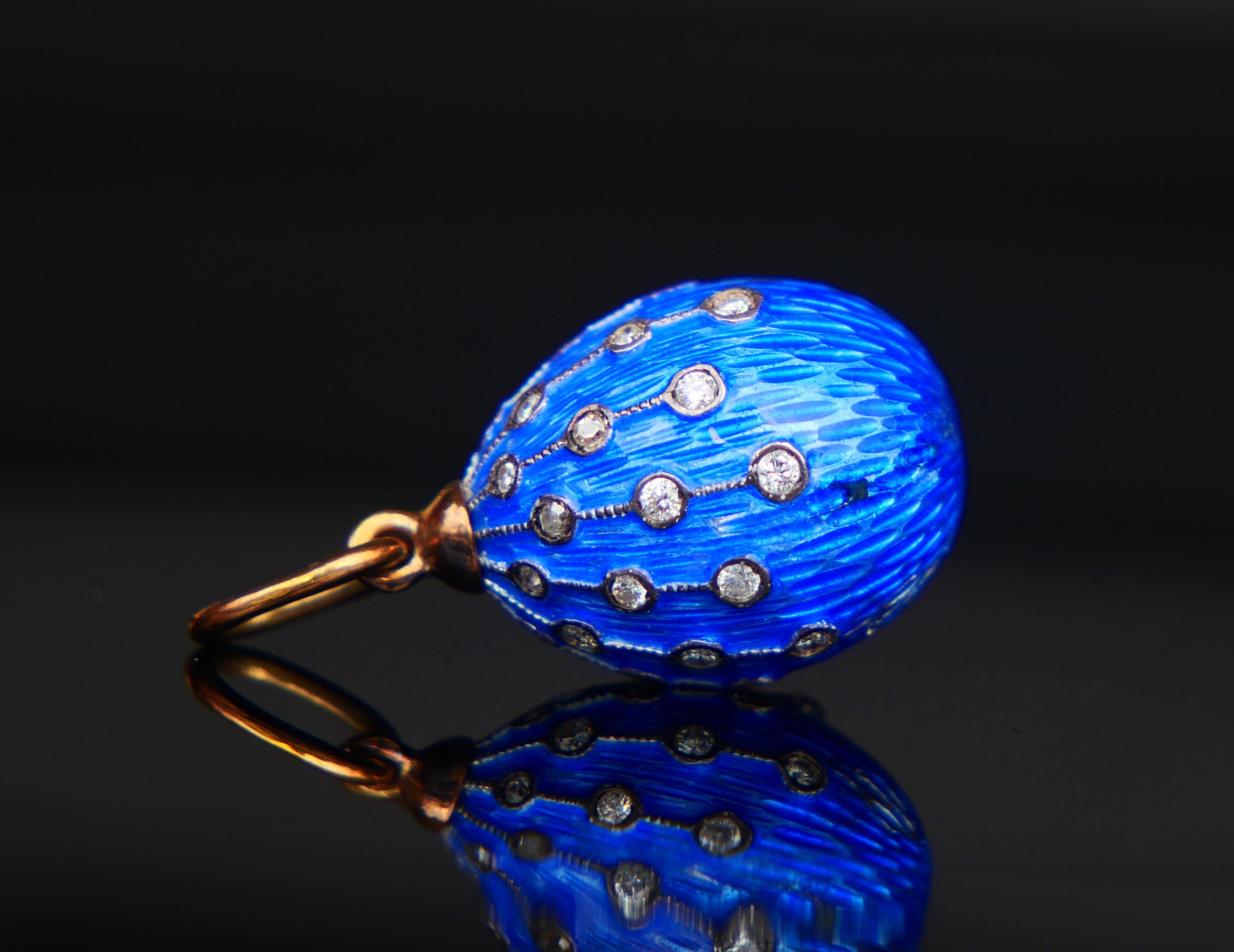 Antique Imperial Russian O.F.Kurlukov Egg 36 Diamonds Enamel 56 Gold Silver/6.5g For Sale 4