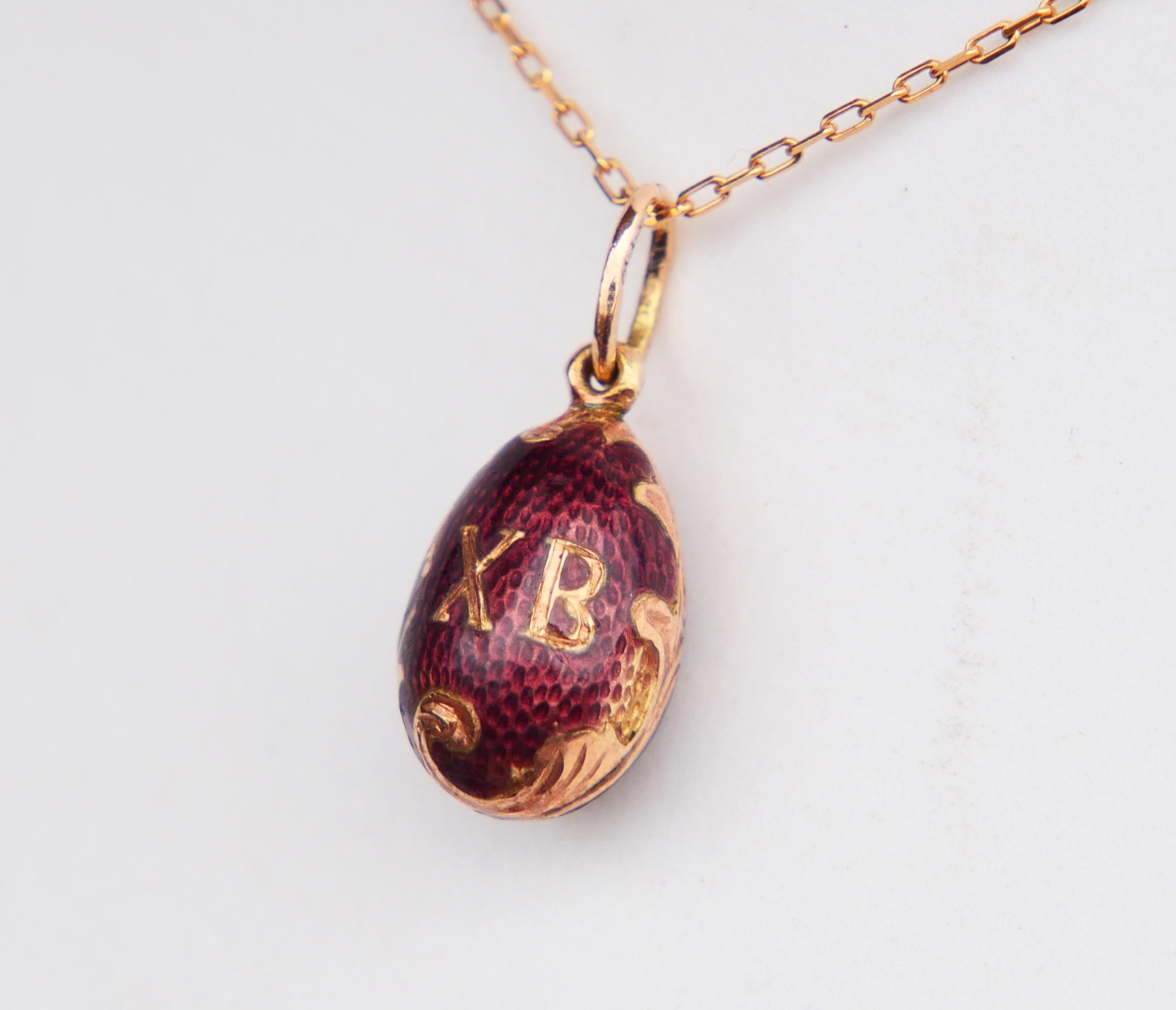 Antique Imperial Russian Passover XB Egg Enamel solid 56 Gold / 3.65gr For Sale 1
