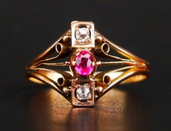 Antique Russian Ring Diamonds Ruby solid 56 /14K Gold Ø 8US / 2.5 gr