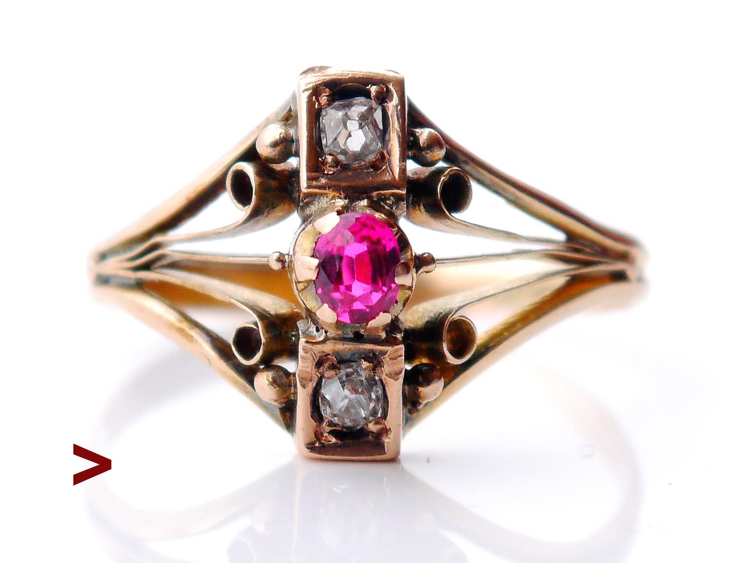 Antique Imperial Russian Ring Diamonds Ruby solid 56 /14K Gold Ø 8US / 2.5 gr For Sale 1