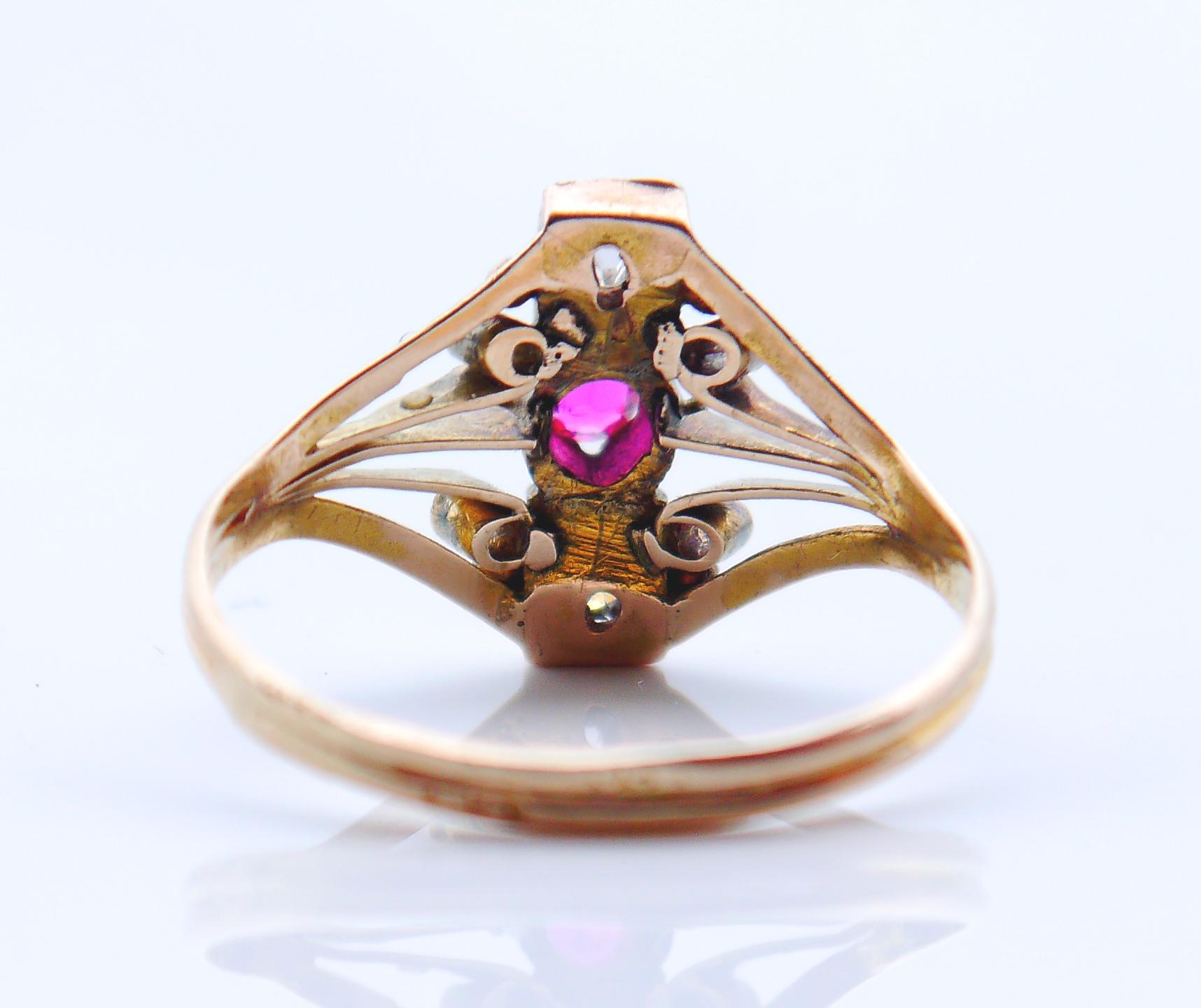 Antique Imperial Russian Ring Diamonds Ruby solid 56 /14K Gold Ø 8US / 2.5 gr For Sale 2