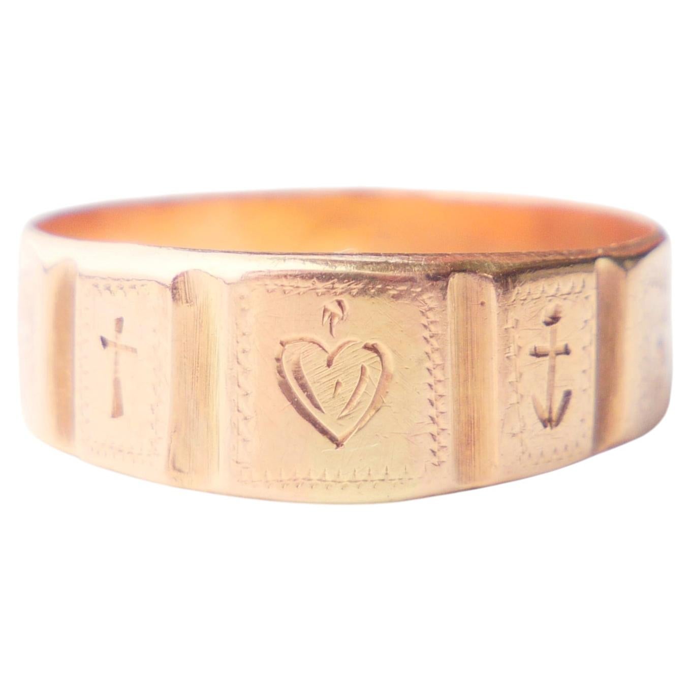 Antiker Ring aus dem russischen Zarenreich: „Glaube, Liebe, Hoffnung“, aus massivem 14-karätigem Gold, Größe US 7,5 / 2,2 g