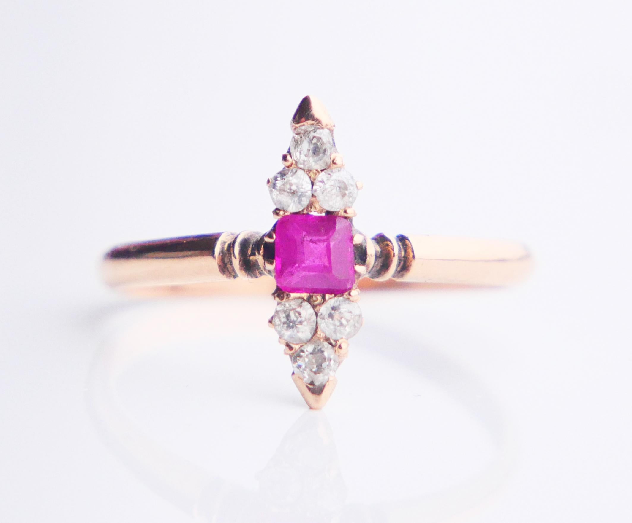 Antiguo Anillo Imperial Ruso Rubí Diamantes macizo 56 Oro 14K  Ø 6,5US / 1,62 gr en venta 5