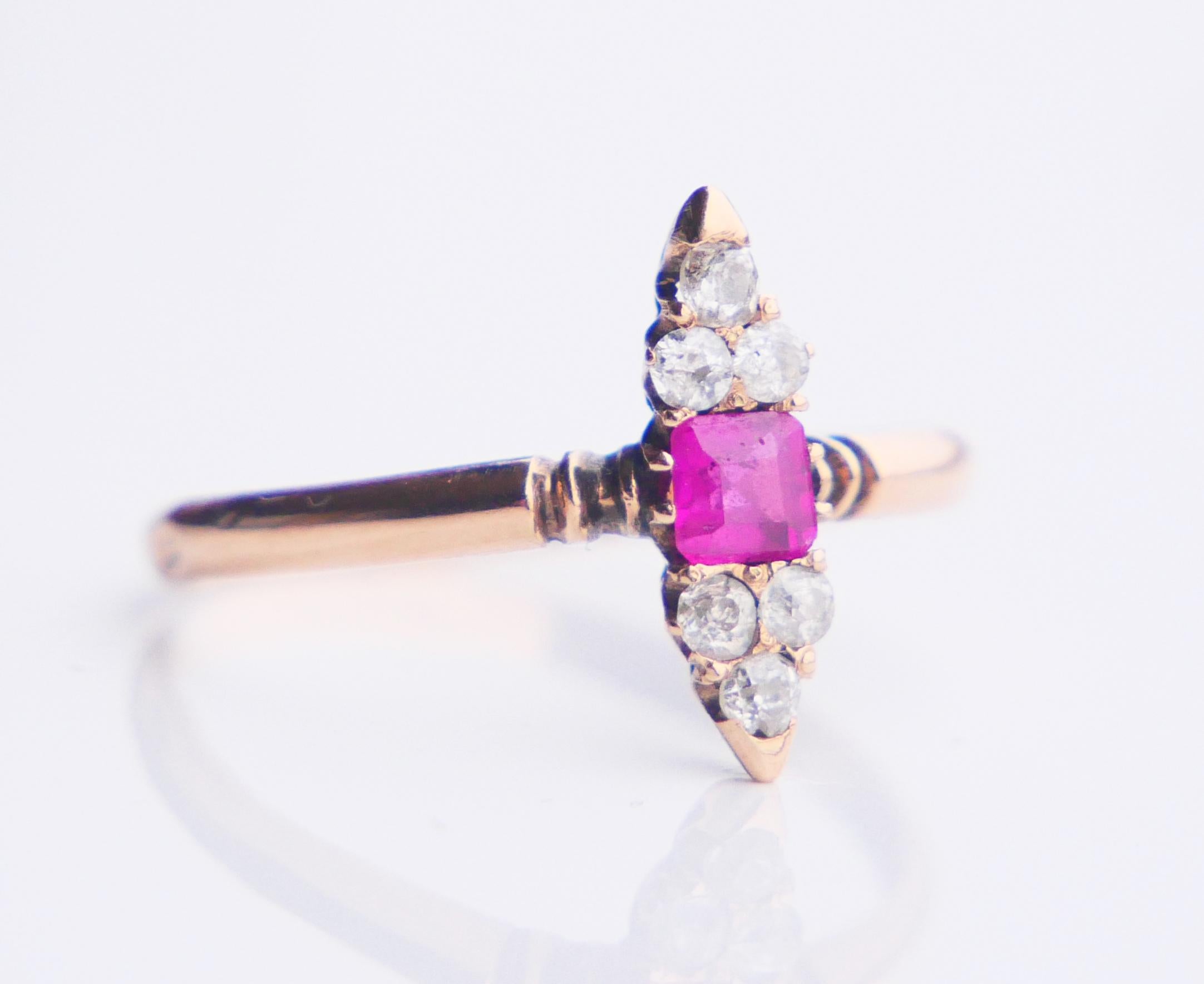 Antiguo Anillo Imperial Ruso Rubí Diamantes macizo 56 Oro 14K  Ø 6,5US / 1,62 gr en venta 6