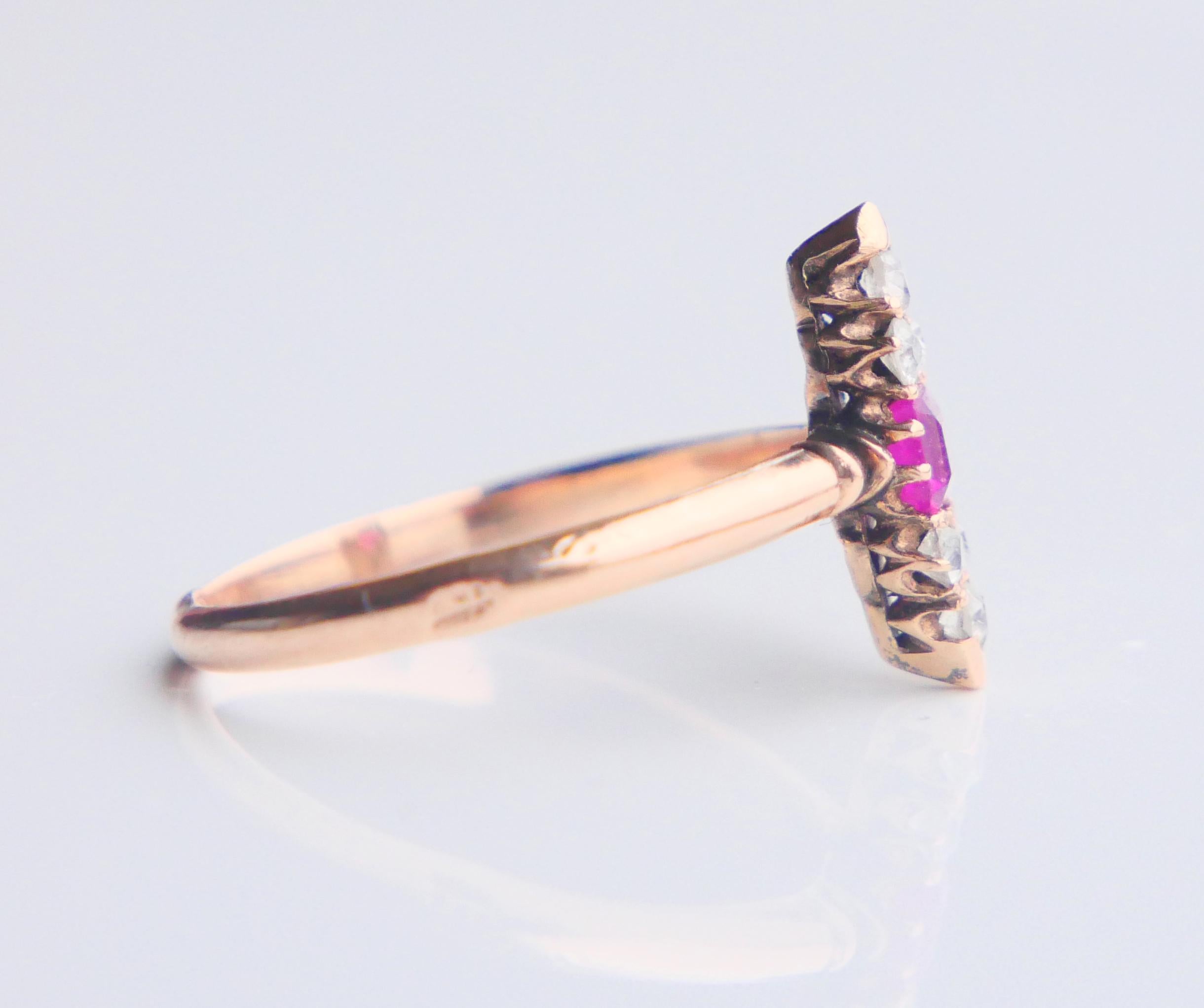 Antiguo Anillo Imperial Ruso Rubí Diamantes macizo 56 Oro 14K  Ø 6,5US / 1,62 gr en venta 7
