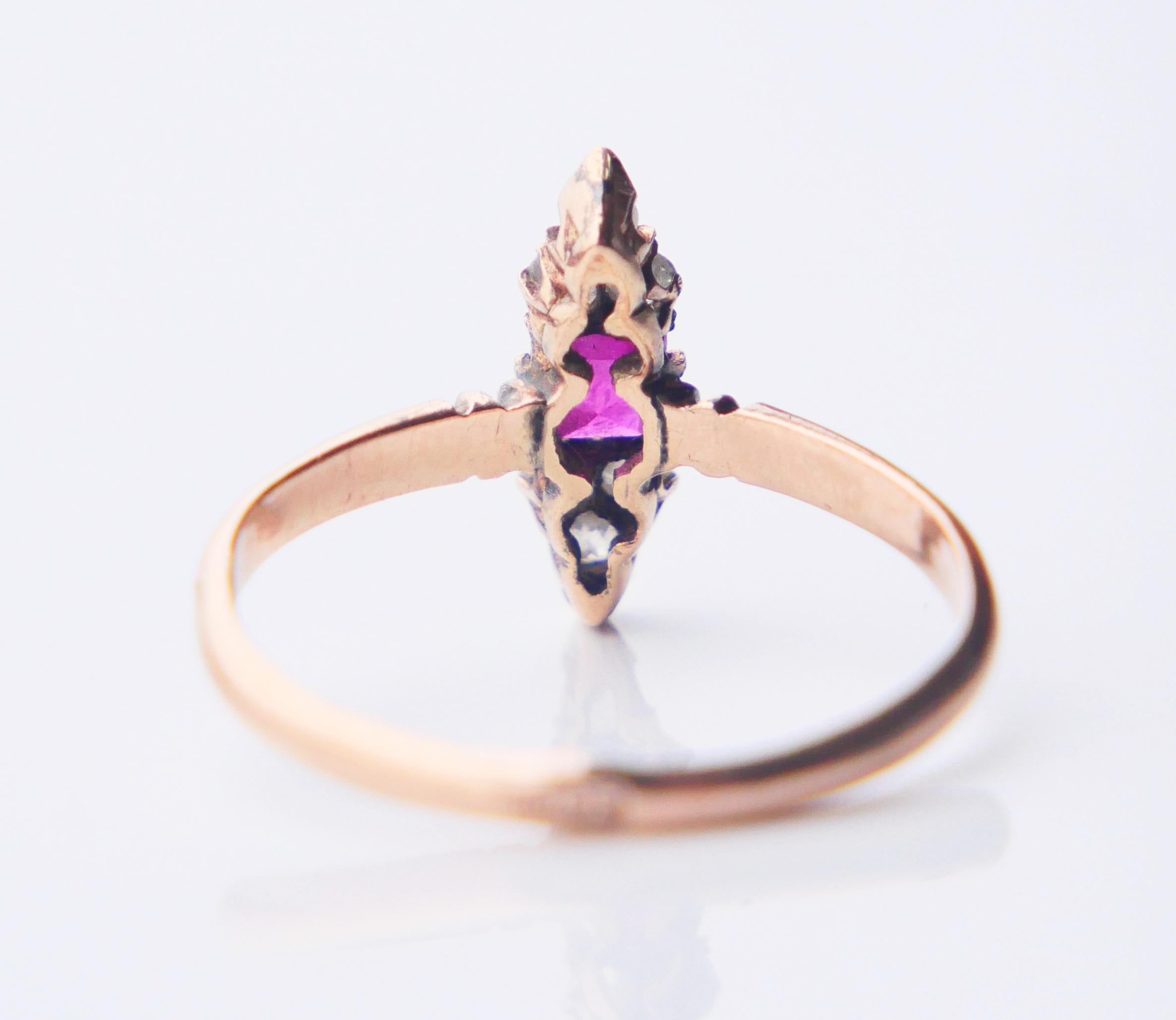 Antiguo Anillo Imperial Ruso Rubí Diamantes macizo 56 Oro 14K  Ø 6,5US / 1,62 gr en venta 8