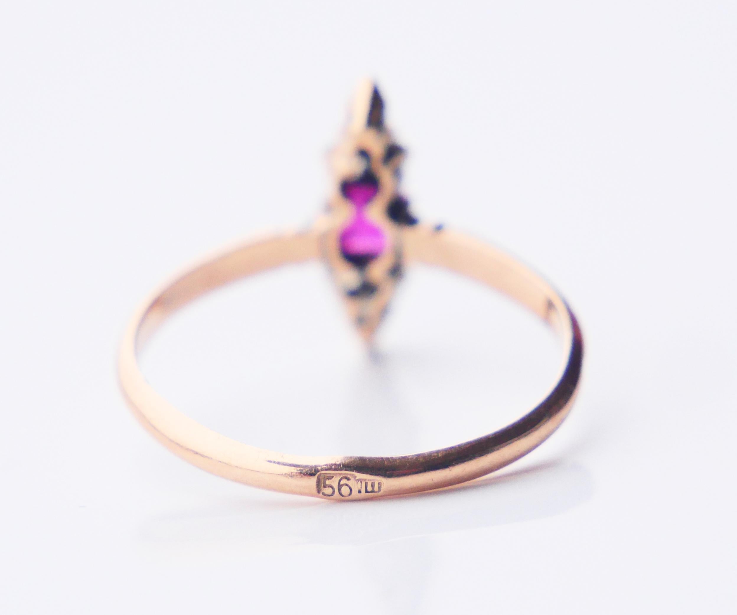 Antiguo Anillo Imperial Ruso Rubí Diamantes macizo 56 Oro 14K  Ø 6,5US / 1,62 gr en venta 9
