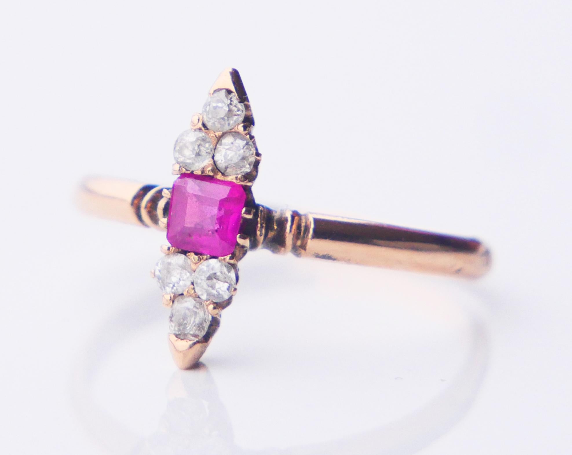 Antiguo Anillo Imperial Ruso Rubí Diamantes macizo 56 Oro 14K  Ø 6,5US / 1,62 gr en venta 10