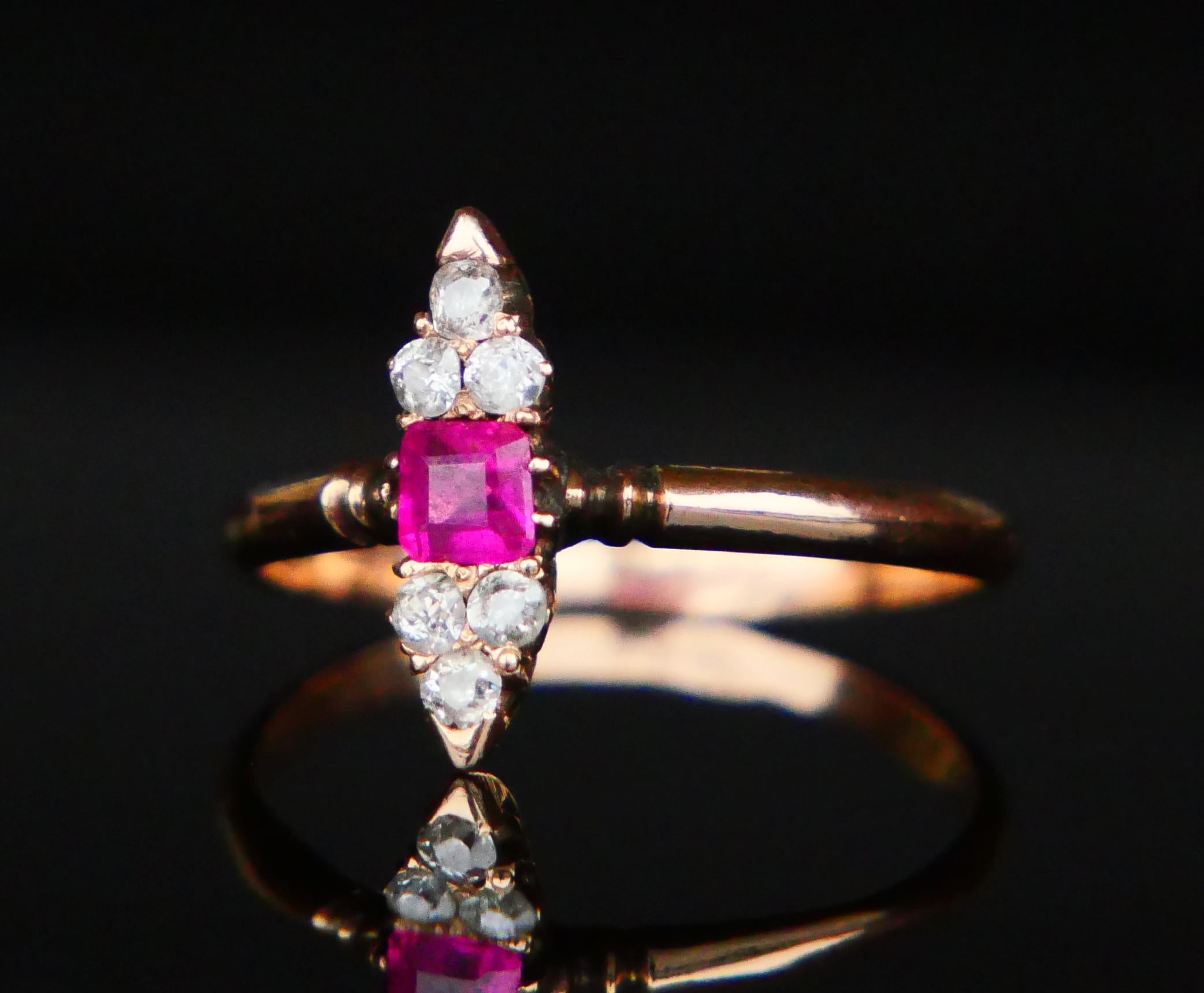 Antiguo Anillo Imperial Ruso Rubí Diamantes macizo 56 Oro 14K  Ø 6,5US / 1,62 gr Corte europeo antiguo en venta