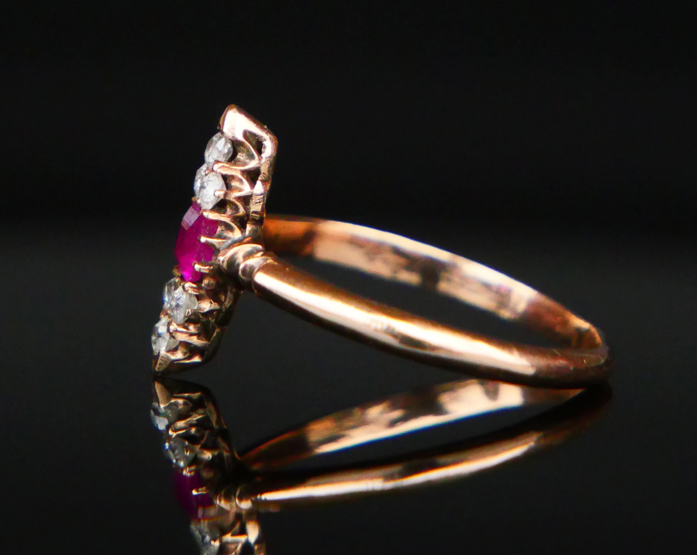 De las mujeres Antiguo Anillo Imperial Ruso Rubí Diamantes macizo 56 Oro 14K  Ø 6,5US / 1,62 gr en venta