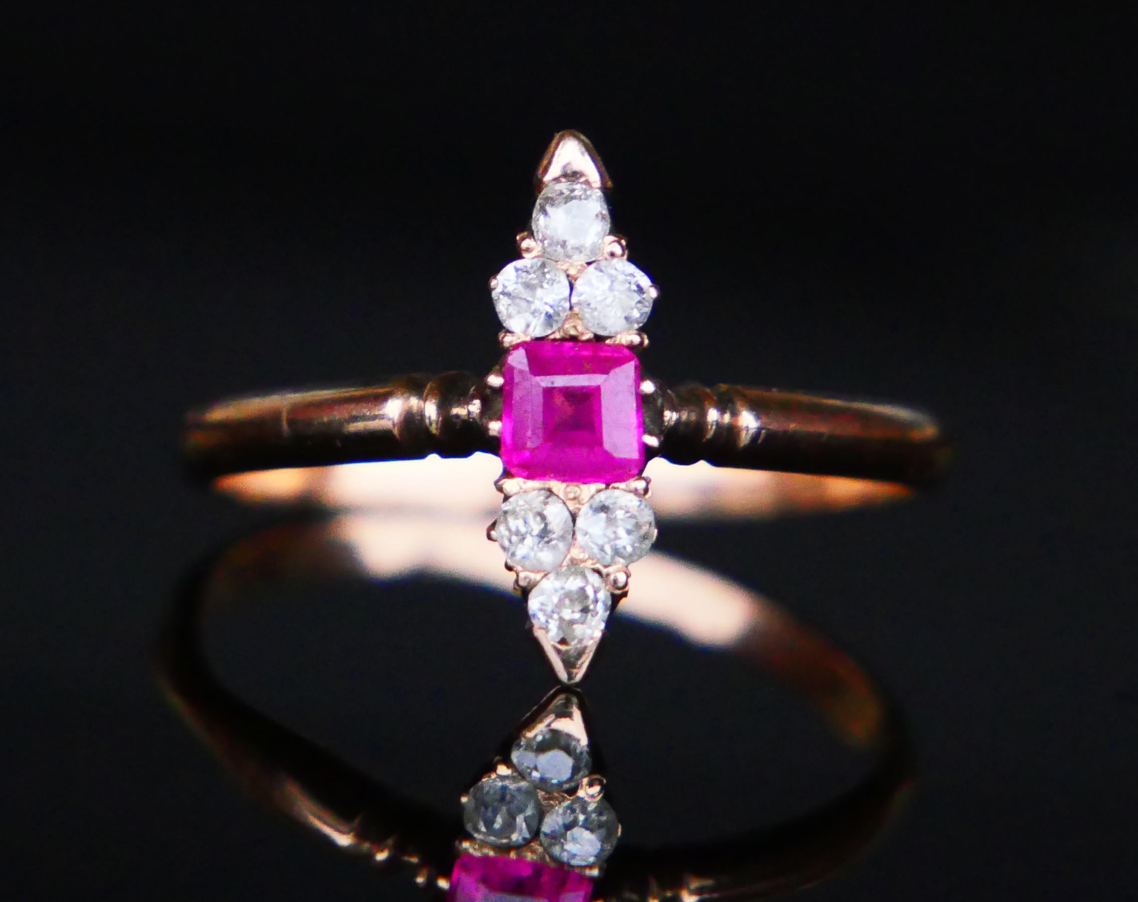 Antiguo Anillo Imperial Ruso Rubí Diamantes macizo 56 Oro 14K  Ø 6,5US / 1,62 gr en venta 2