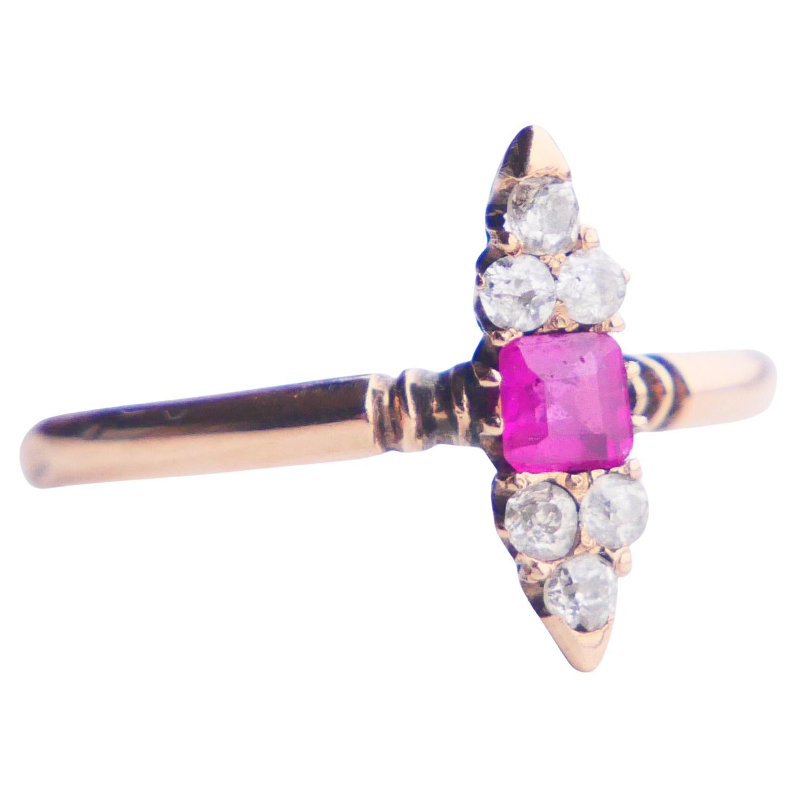 Ancienne bague russe Imperial Ruby Diamonds solid 56 14K Gold  Ø 6,5US / 1,62 gr