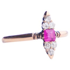 Antique Imperial Russian Ring Ruby Diamonds solid 56 14K Gold  Ø 6.5US / 1.62 gr