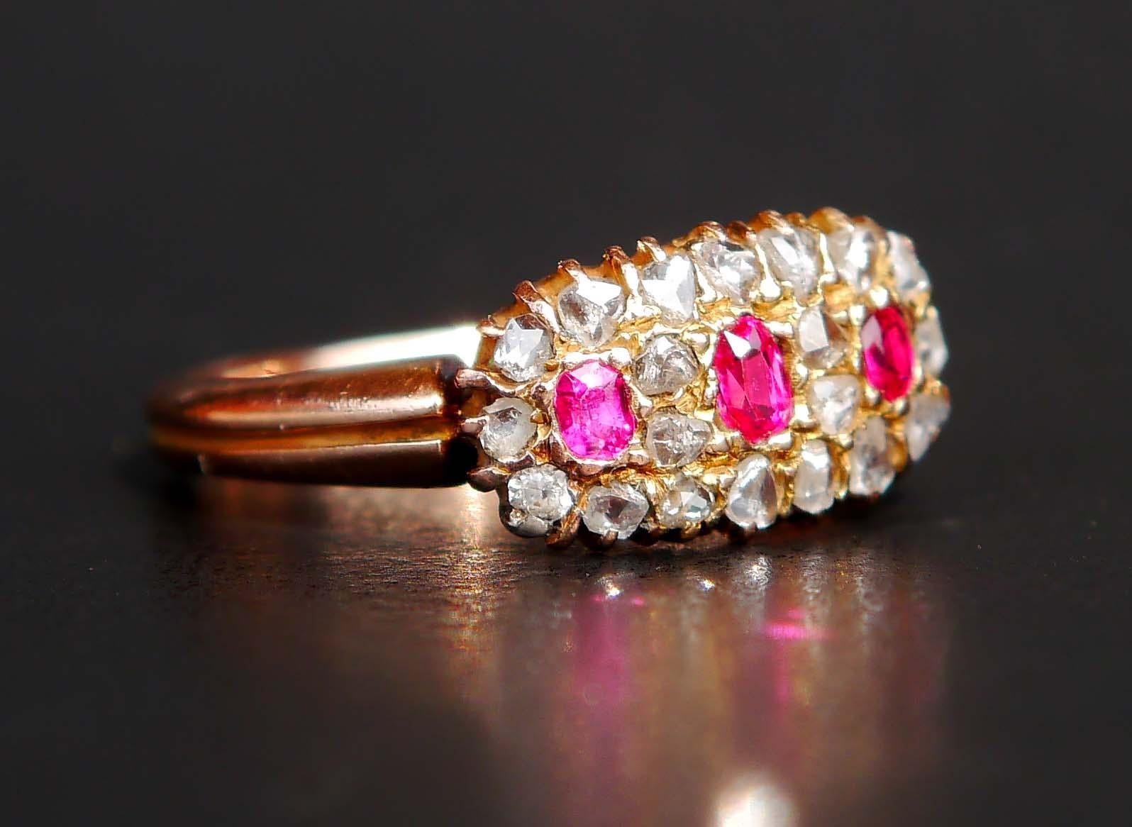 Antique Imperial Russian Ring solid 56 /14K Gold Diamonds Ruby ØUS5.5 / 3gr For Sale 5