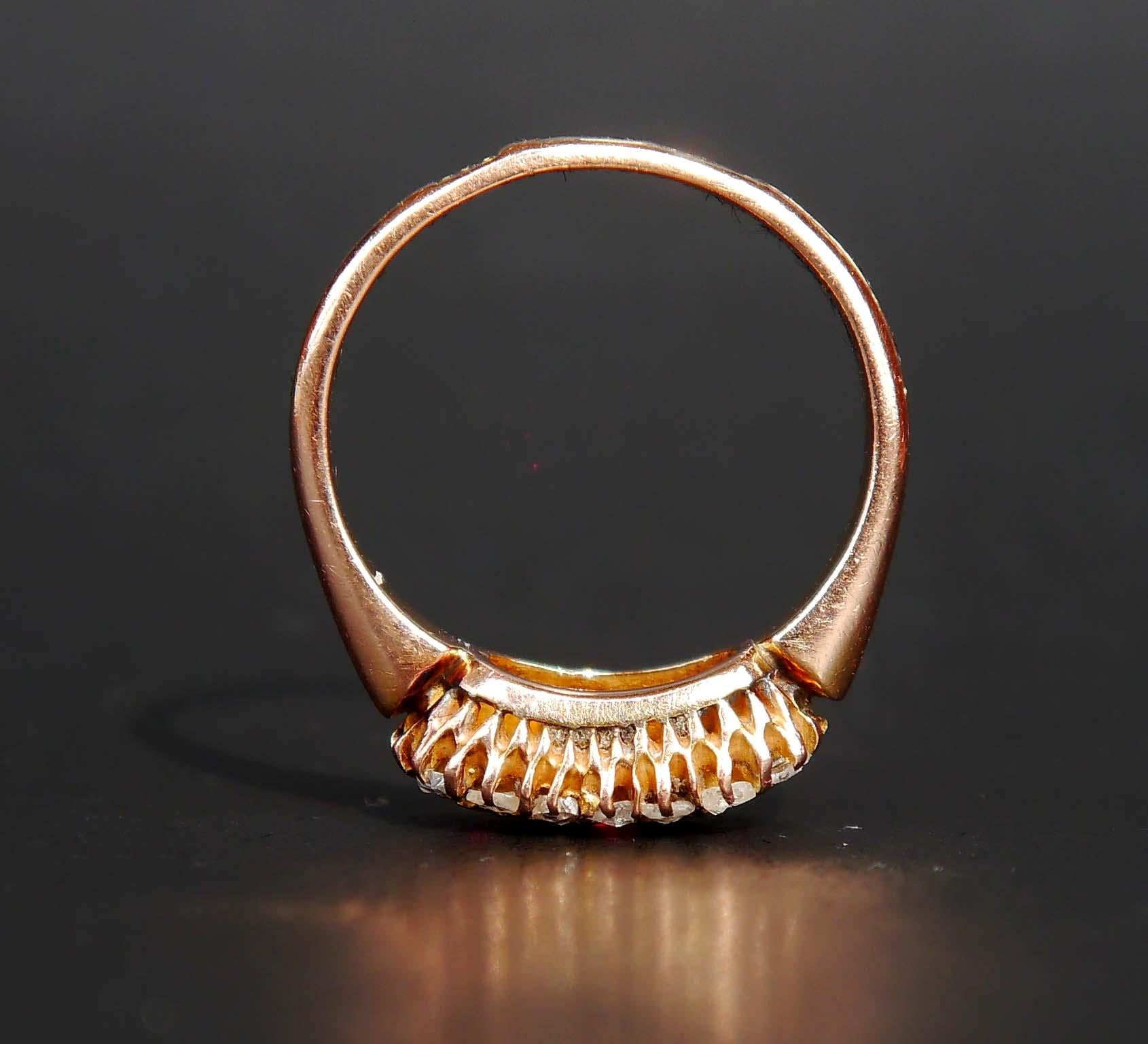 Antiker Imperialer Russischer Ring massiv 56 /14K Gold Diamanten Rubin ØUS5.5 / 3gr im Angebot 6