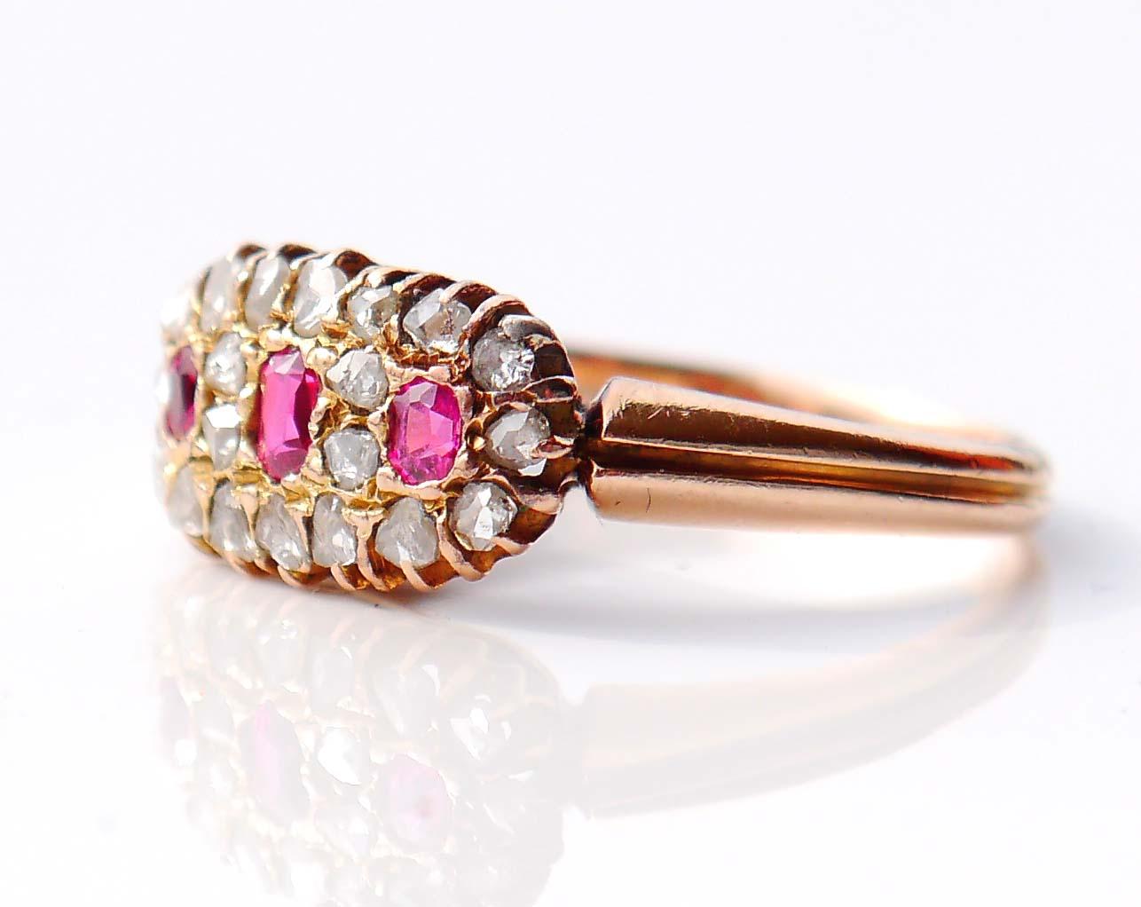 Antiker Imperialer Russischer Ring massiv 56 /14K Gold Diamanten Rubin ØUS5.5 / 3gr (Art déco) im Angebot