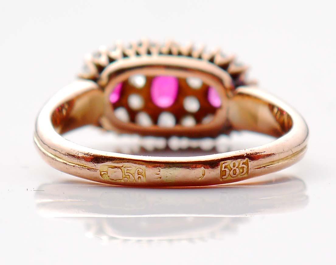 Antiker Imperialer Russischer Ring massiv 56 /14K Gold Diamanten Rubin ØUS5.5 / 3gr Damen im Angebot