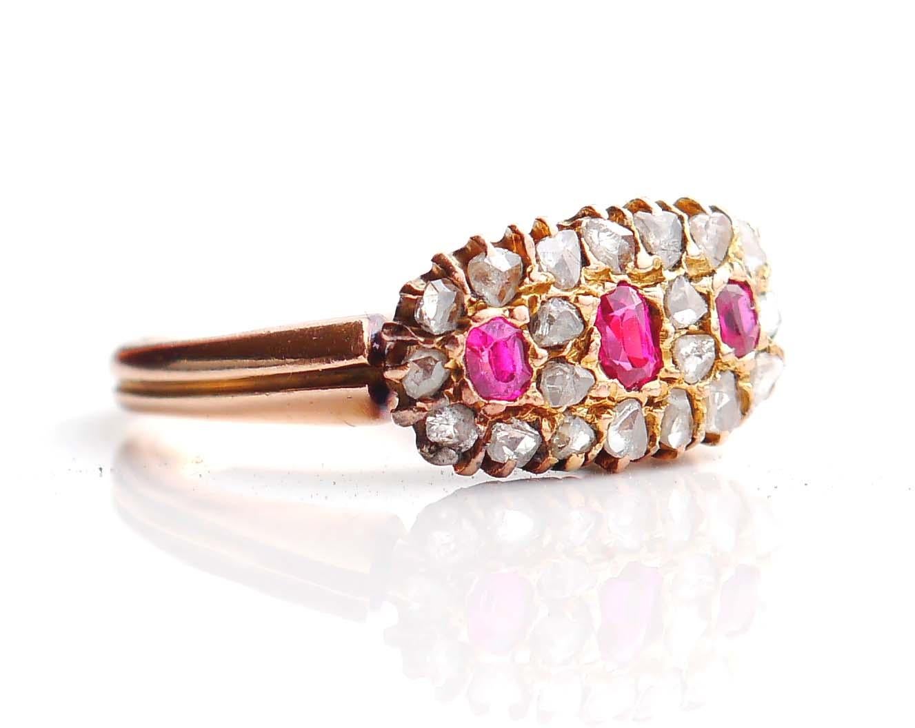 Antique Imperial Russian Ring solid 56 /14K Gold Diamonds Ruby ØUS5.5 / 3gr For Sale 1