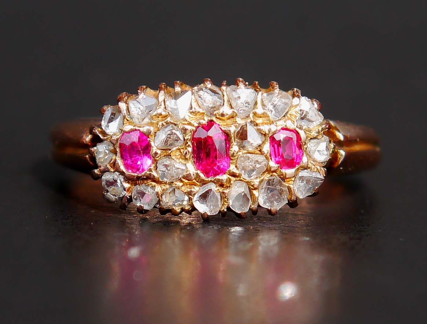 Antique Imperial Russian Ring solid 56 /14K Gold Diamonds Ruby ØUS5.5 / 3gr For Sale 4