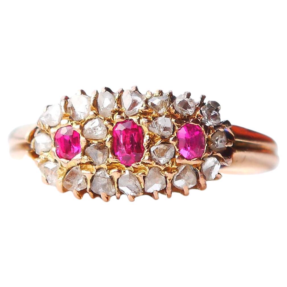 Bague ancienne en or massif 56 /14K Diamants Rubis ØUS5.5 / 3gr