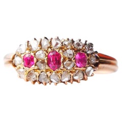 Antique Imperial Russian Ring solid 56 /14K Gold Diamonds Ruby ØUS5.5 / 3gr