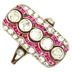 Antique Imperial Russian Ruby And Old Mine Cut Diamond Gold Ring