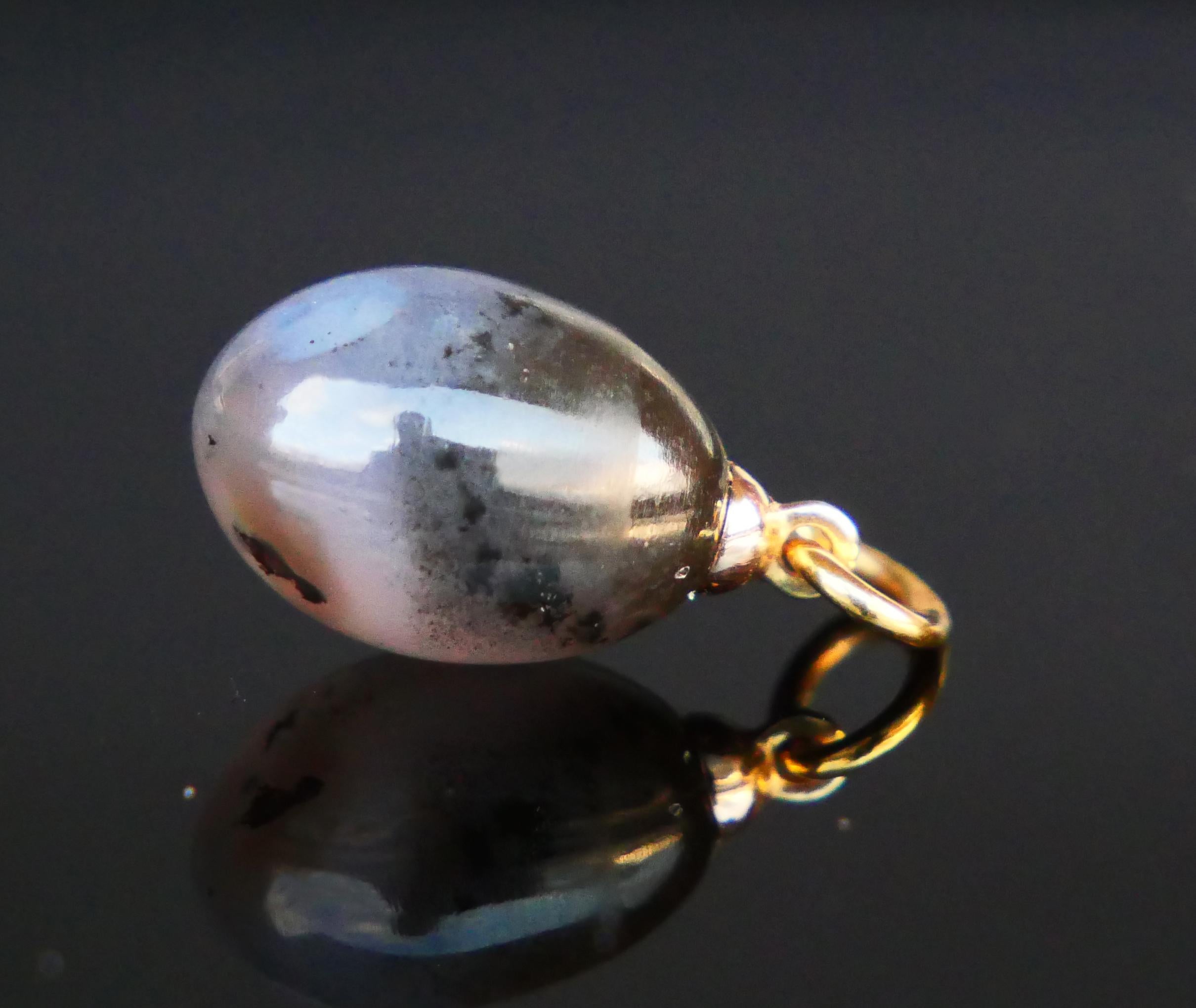 Antique Imperial Russian S. M Egornov Egg Pendant Chalcedony 56 Gold 14K / 2.1 g For Sale 2