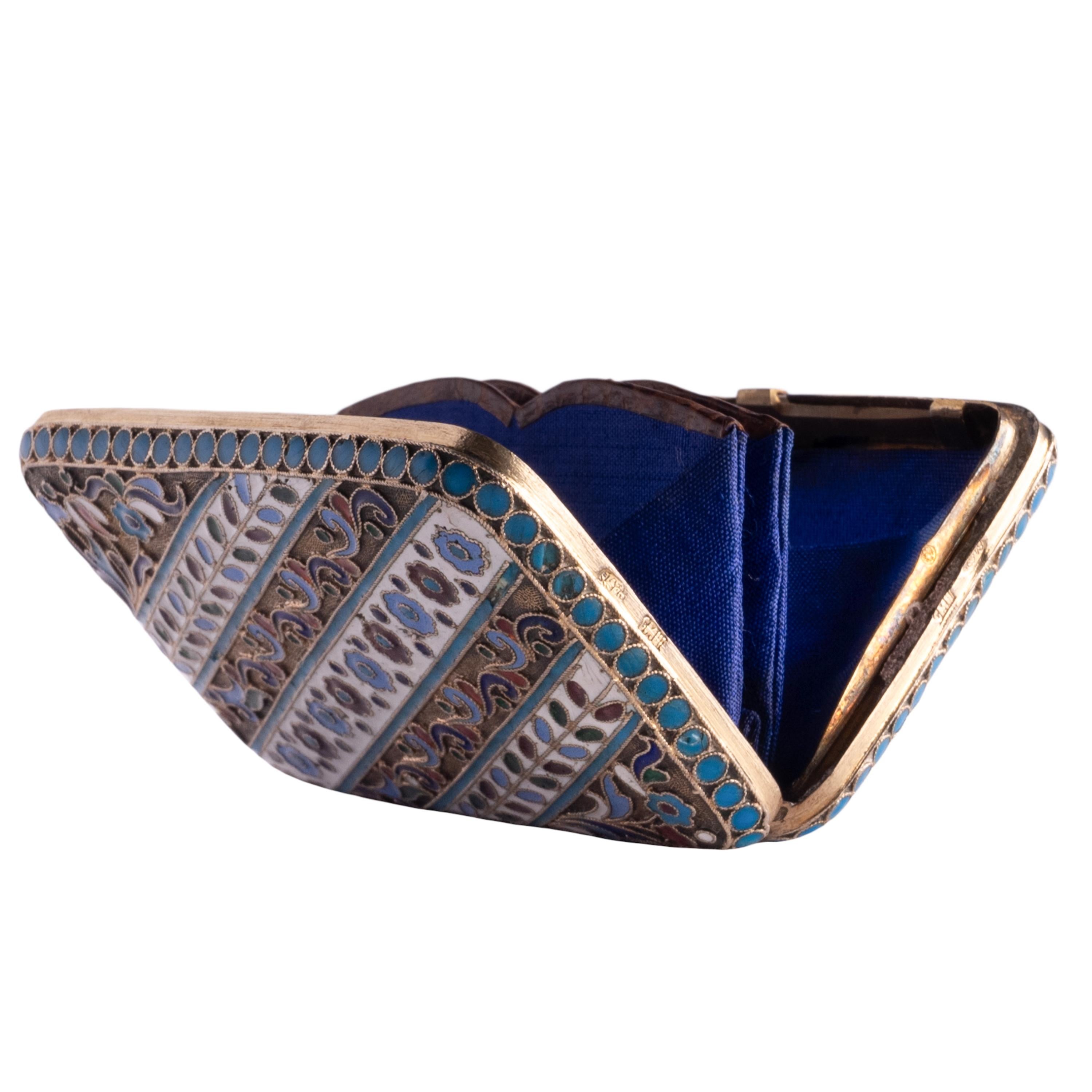 Antico Portamonete Imperiale Russo in Argento Cloisonne Smalto Mosca 1899 in vendita 5