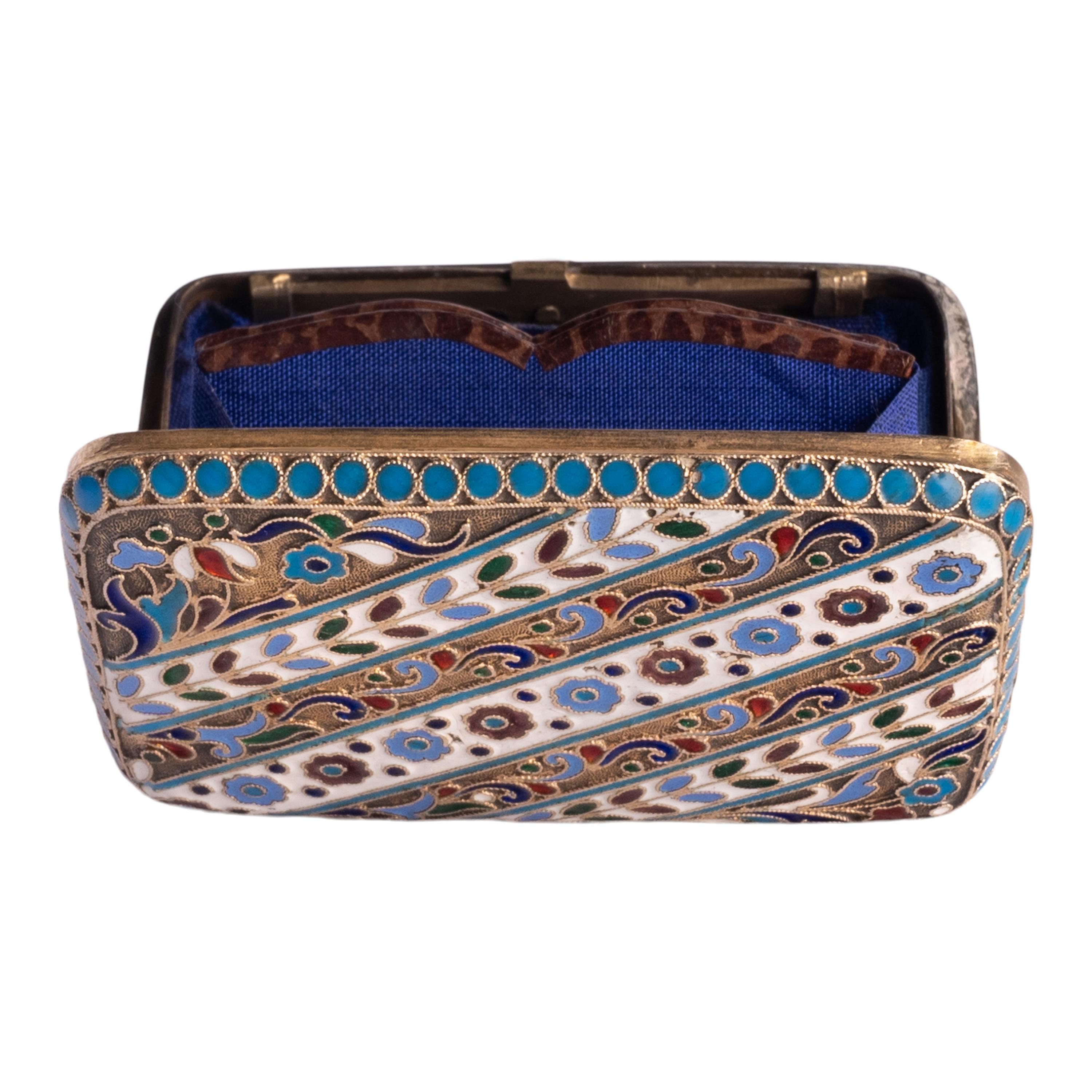Antico Portamonete Imperiale Russo in Argento Cloisonne Smalto Mosca 1899 in vendita 7