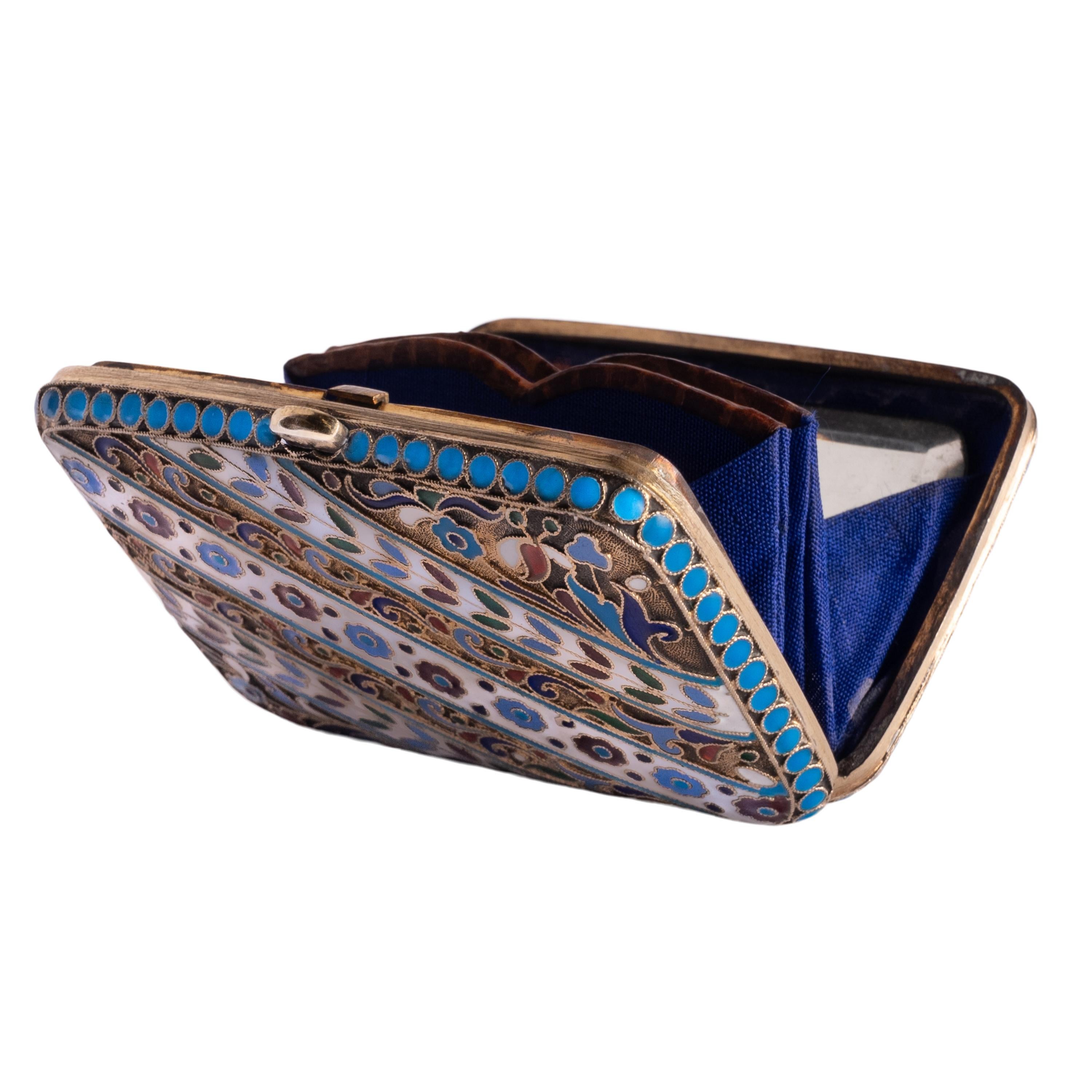 Antico Portamonete Imperiale Russo in Argento Cloisonne Smalto Mosca 1899 in vendita 9
