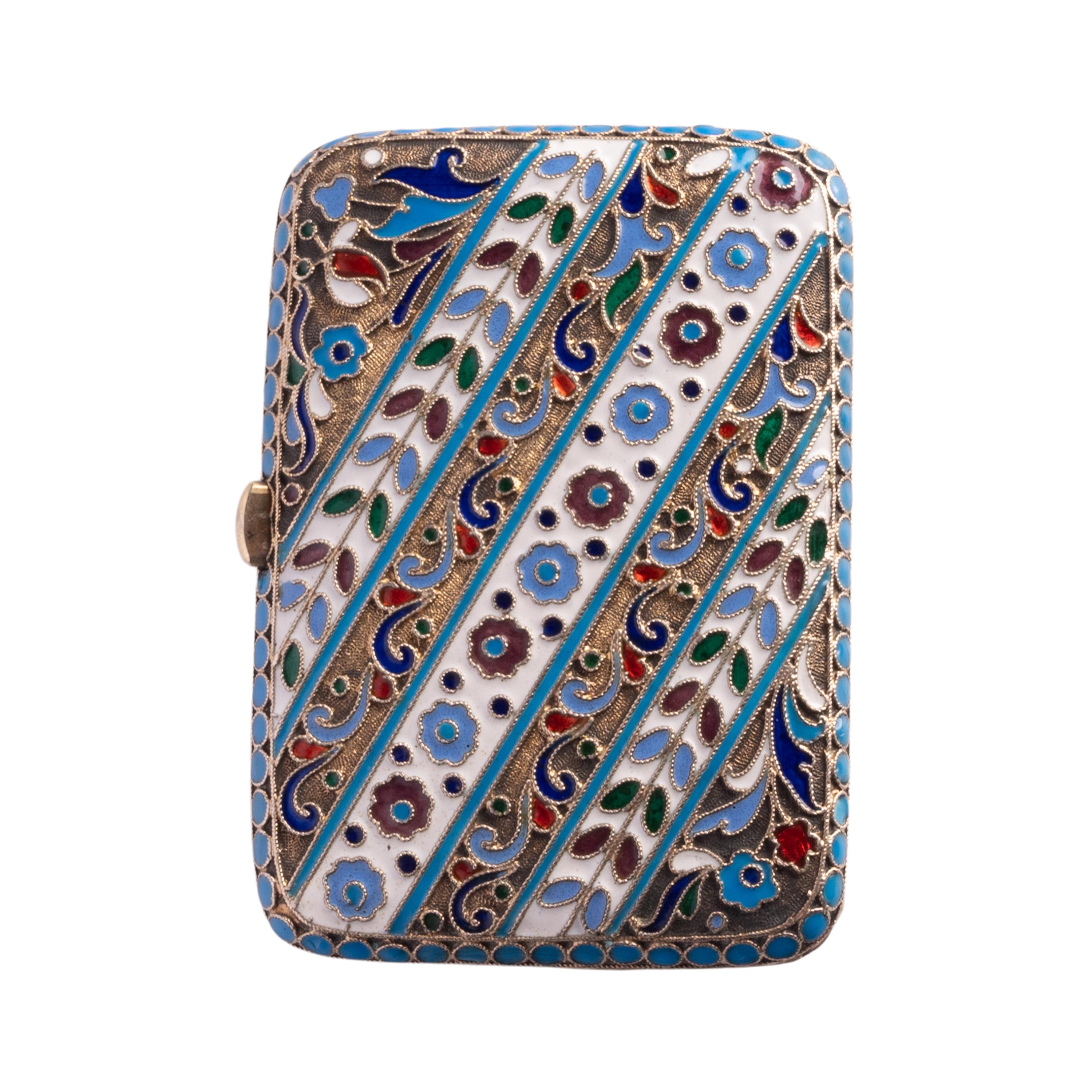 Antico Portamonete Imperiale Russo in Argento Cloisonne Smalto Mosca 1899 in vendita 2