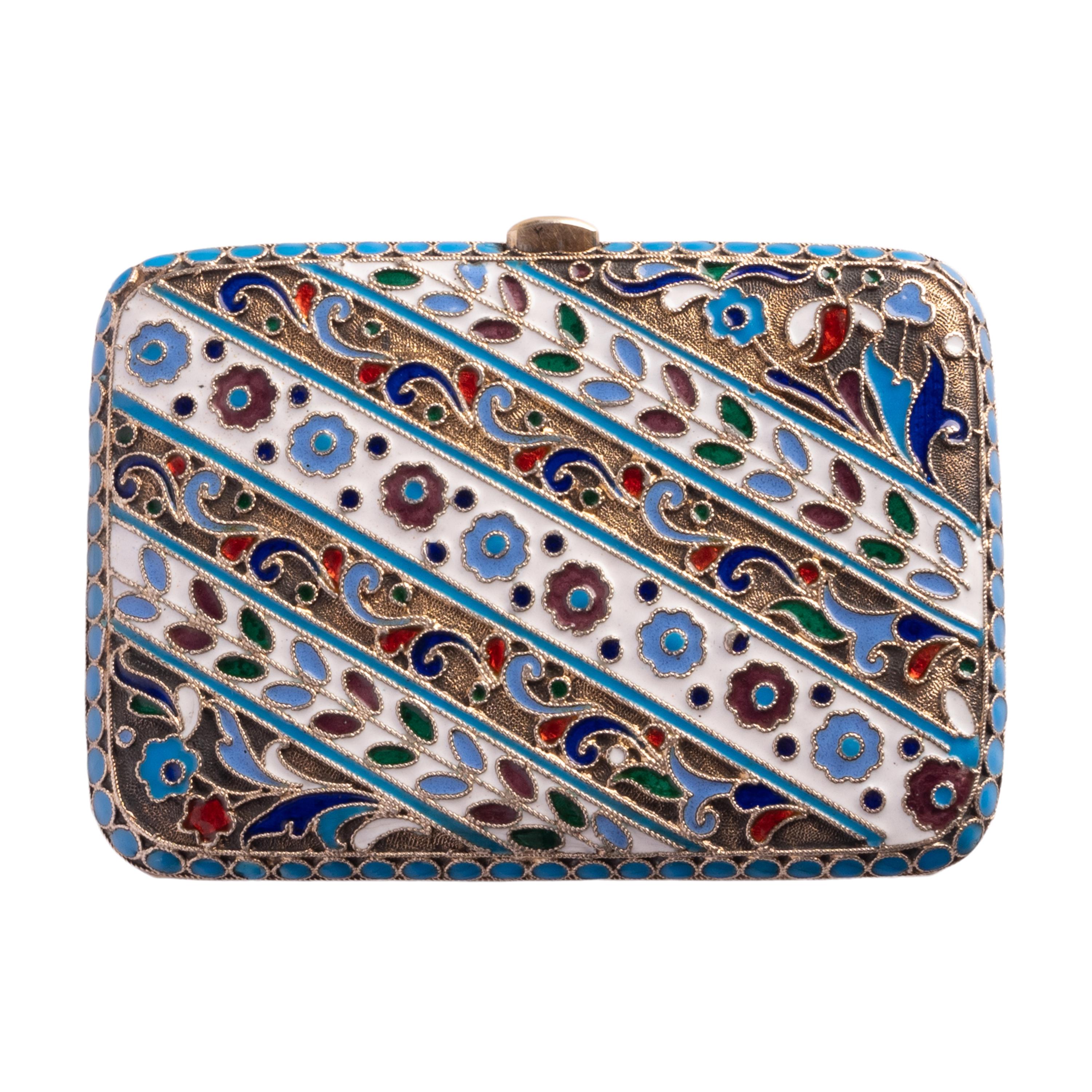 Antico Portamonete Imperiale Russo in Argento Cloisonne Smalto Mosca 1899 in vendita 3
