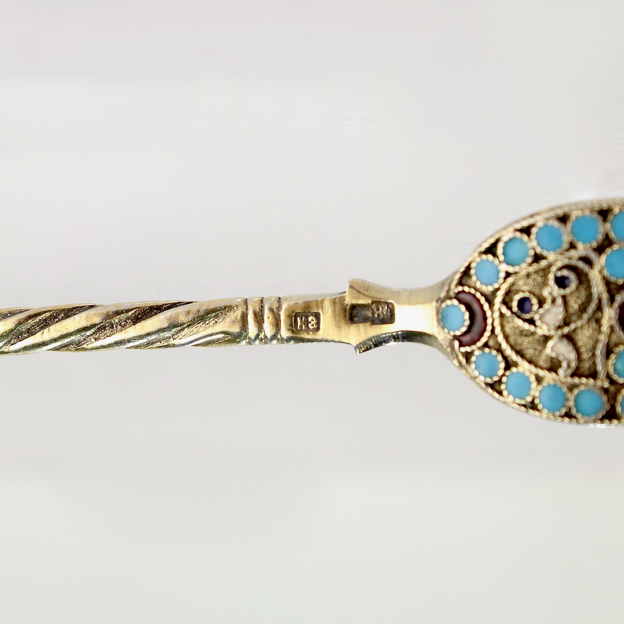 Antica forchetta da limone imperiale russa in argento e smalto cloisonne di Nikolay Zverev in vendita 4