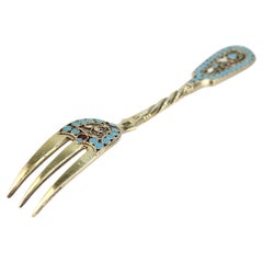 Antiguo tenedor imperial ruso para limones de plata y esmalte cloisonné de Nikolay Zverev