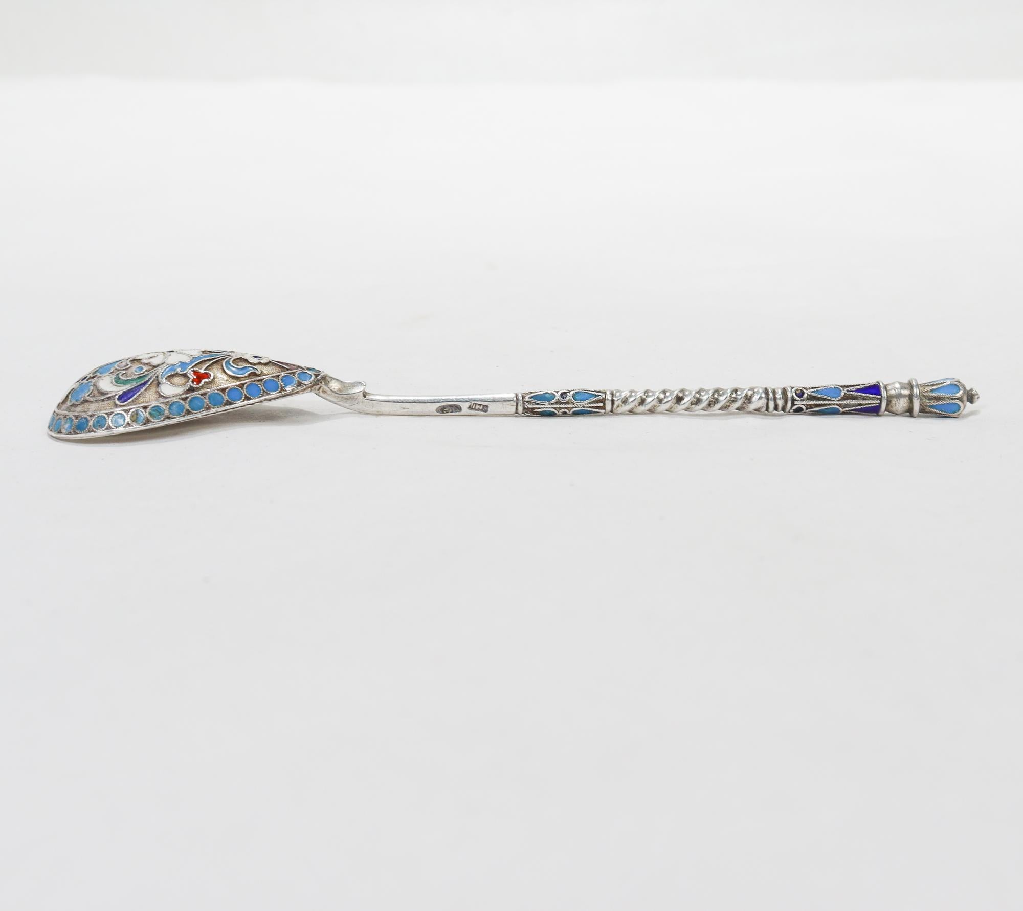 Antique Imperial Russian Silver & Cloisonne Enamel Spoon For Sale 2