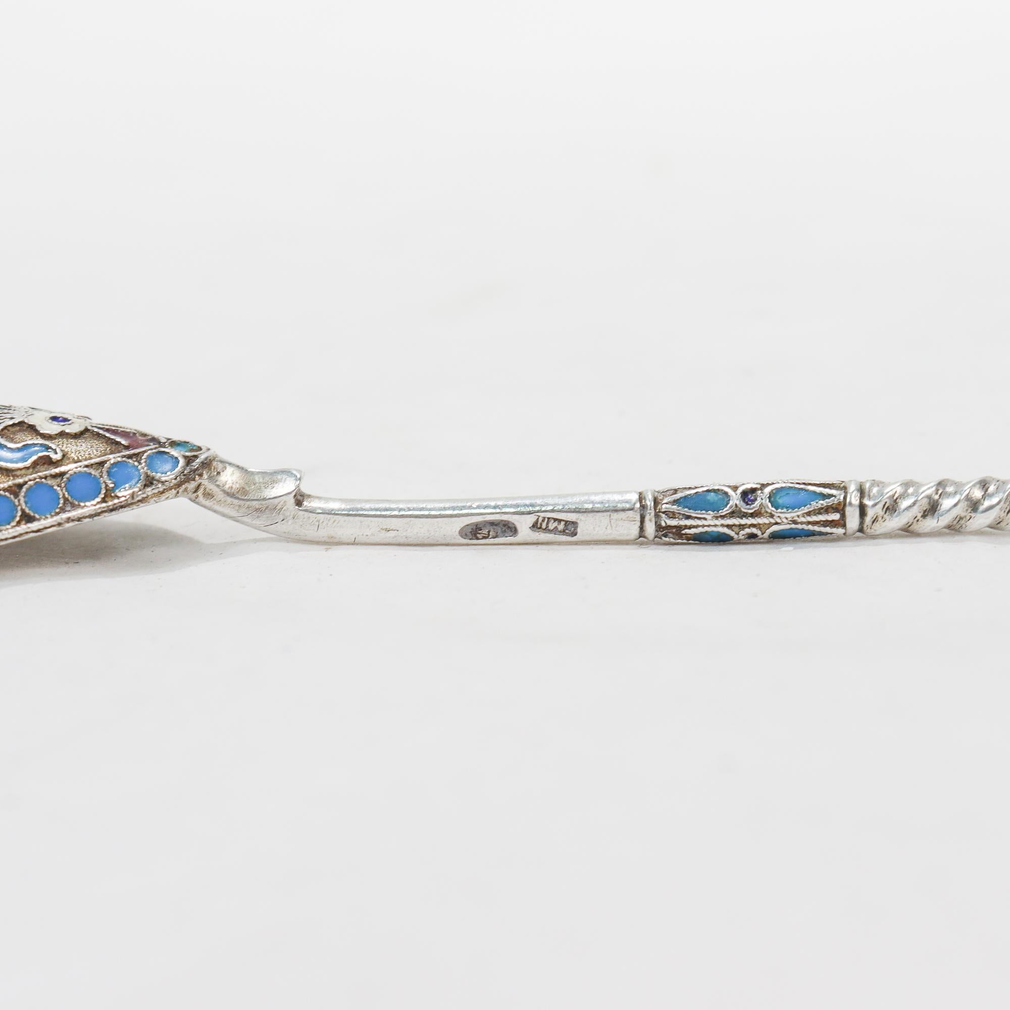 Antique Imperial Russian Silver & Cloisonne Enamel Spoon For Sale 3