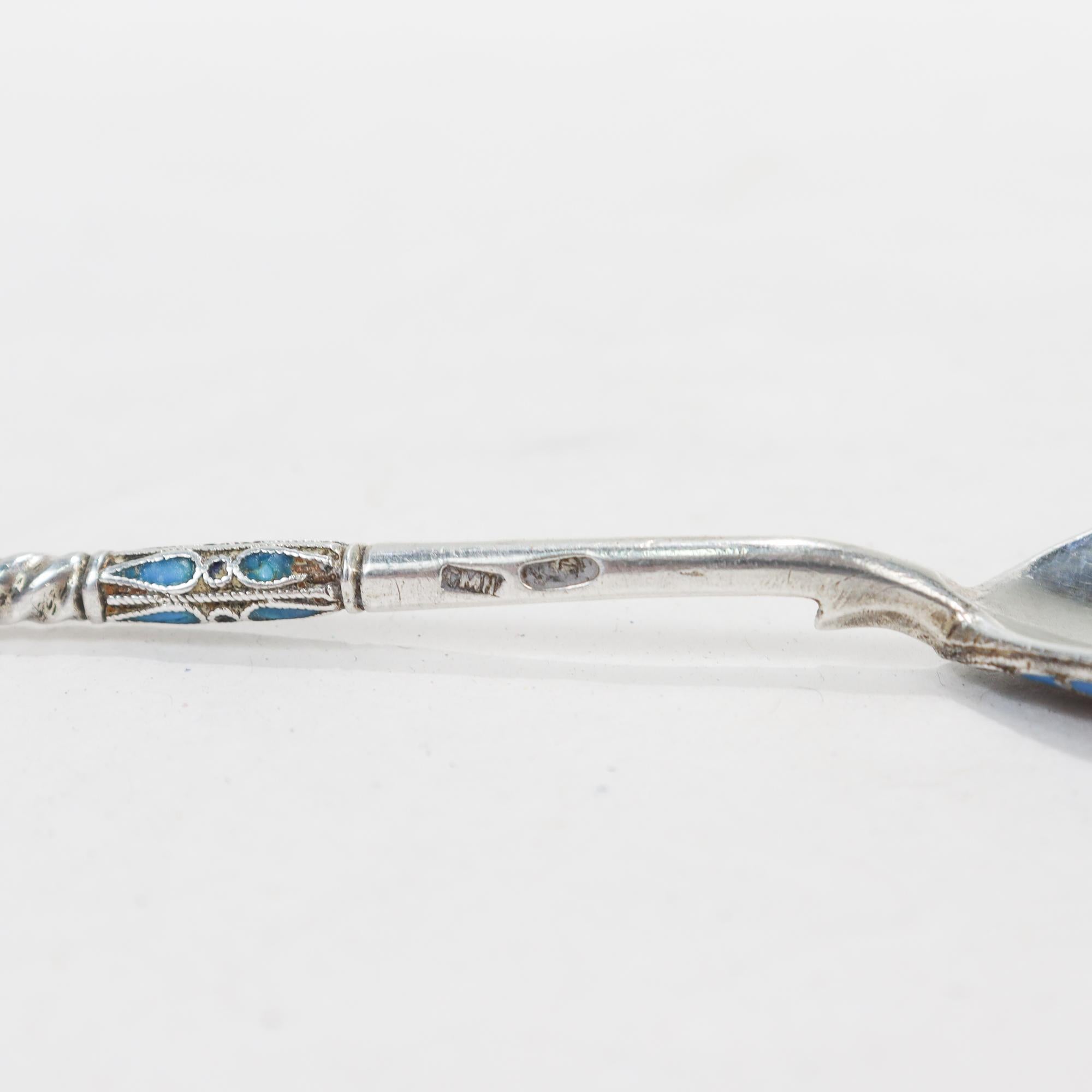 Antique Imperial Russian Silver & Cloisonne Enamel Spoon For Sale 4