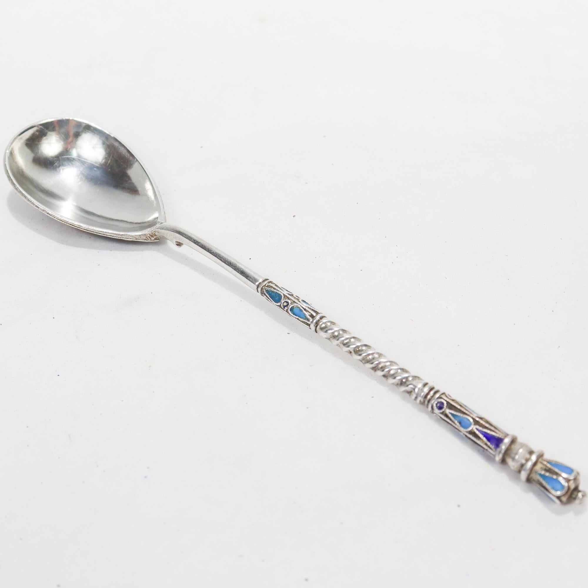 Russian Empire Antique Imperial Russian Silver & Cloisonne Enamel Spoon For Sale