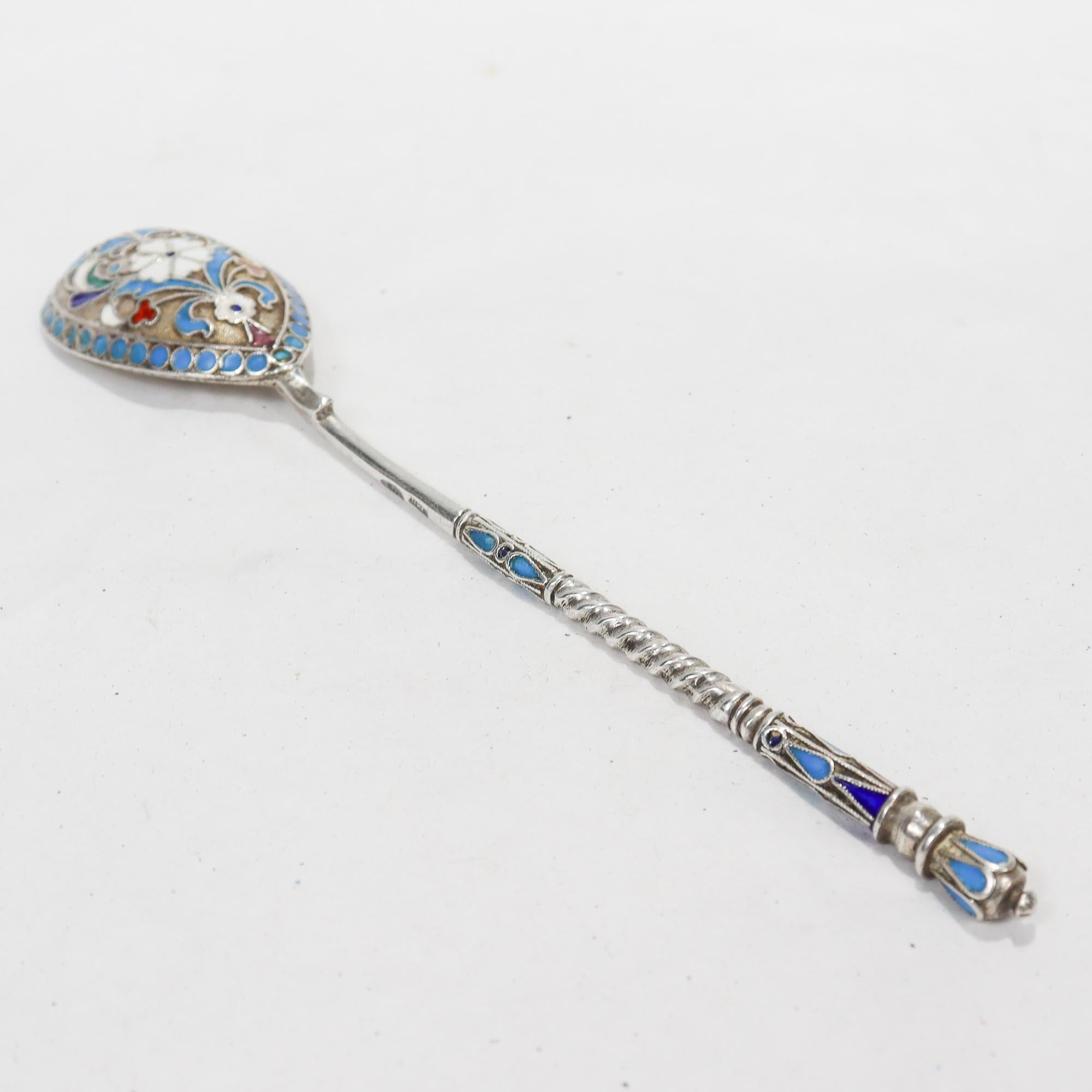 Women's or Men's Antique Imperial Russian Silver & Cloisonne Enamel Spoon For Sale