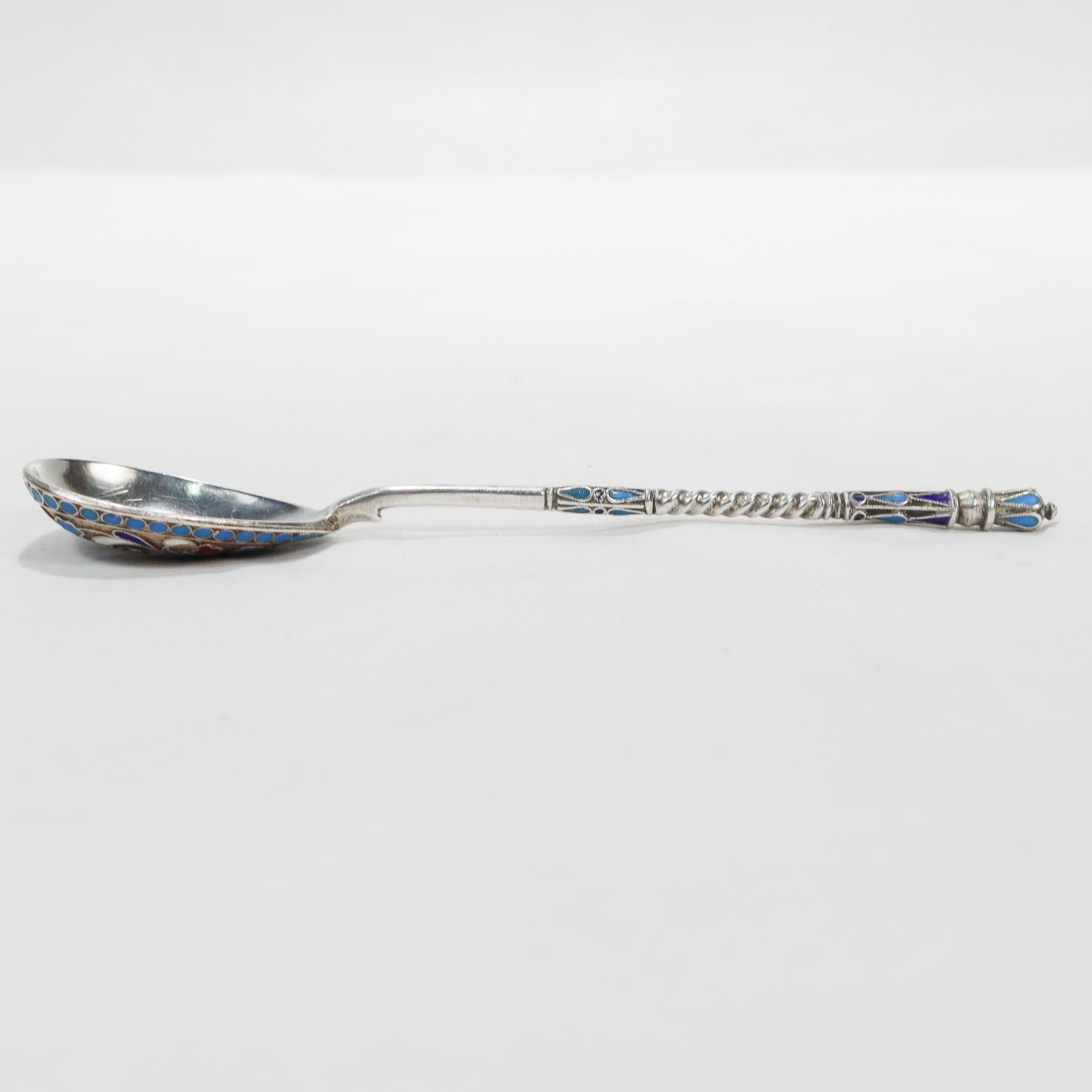 Antique Imperial Russian Silver & Cloisonne Enamel Spoon For Sale 1