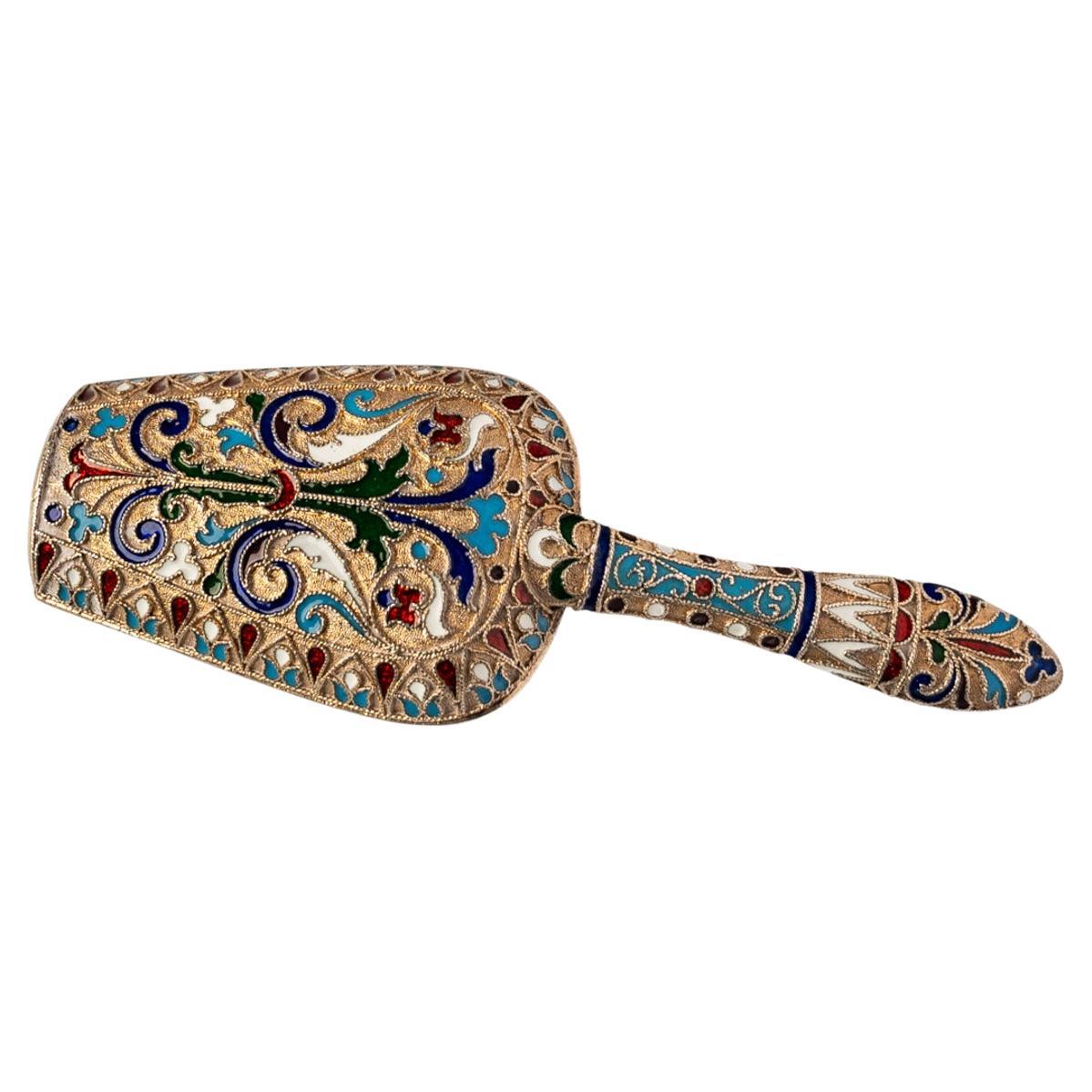 Cloisonné Cuillère à confiture russe impériale ancienne en argent doré et émail cloisonné Moscou 1890 en vente