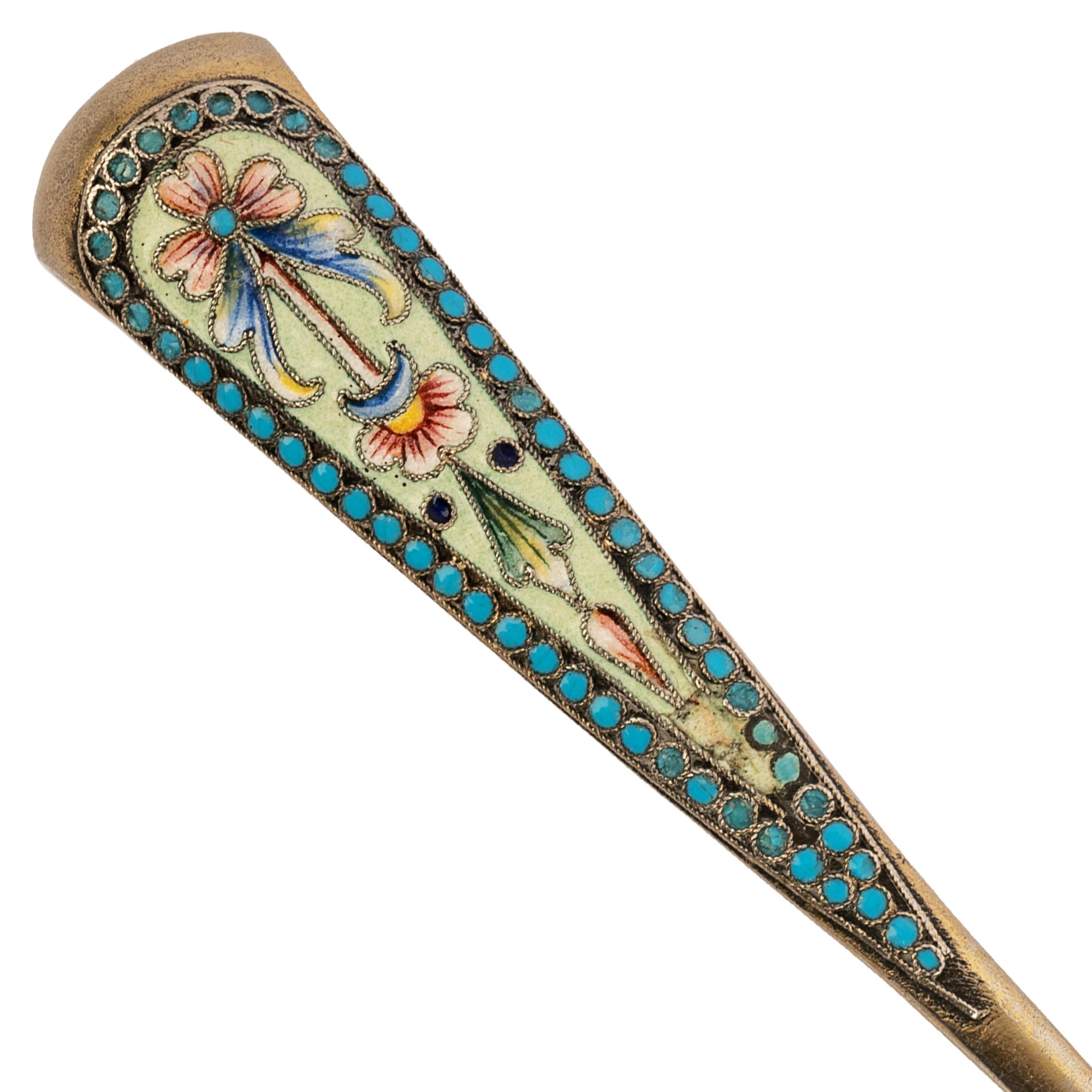 Antique Imperial Russian Silver Gilt Cloisonne Enamel Sugar tongs Moscow 1890 For Sale 4