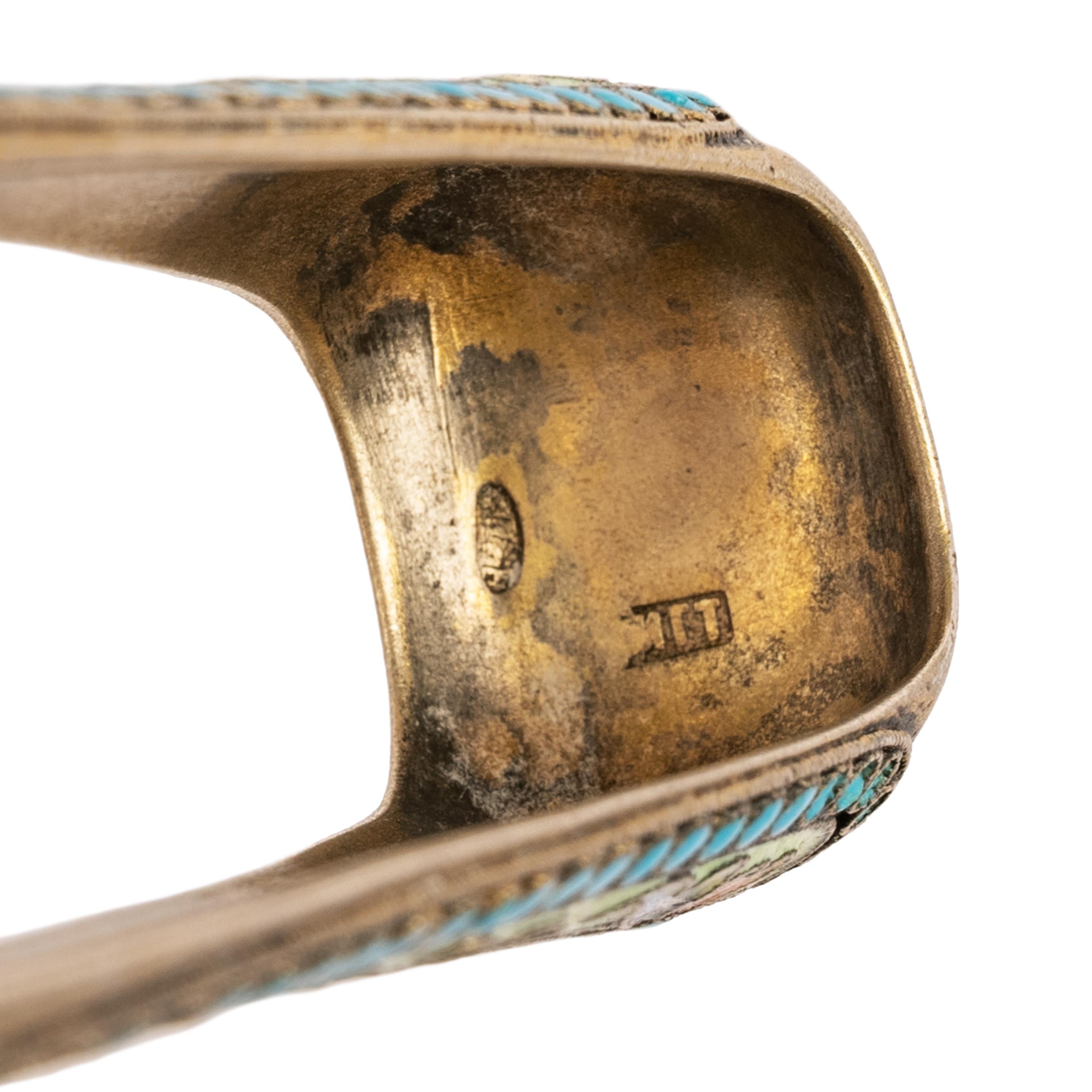 Antique Imperial Russian Silver Gilt Cloisonne Enamel Sugar tongs Moscow 1890 For Sale 7