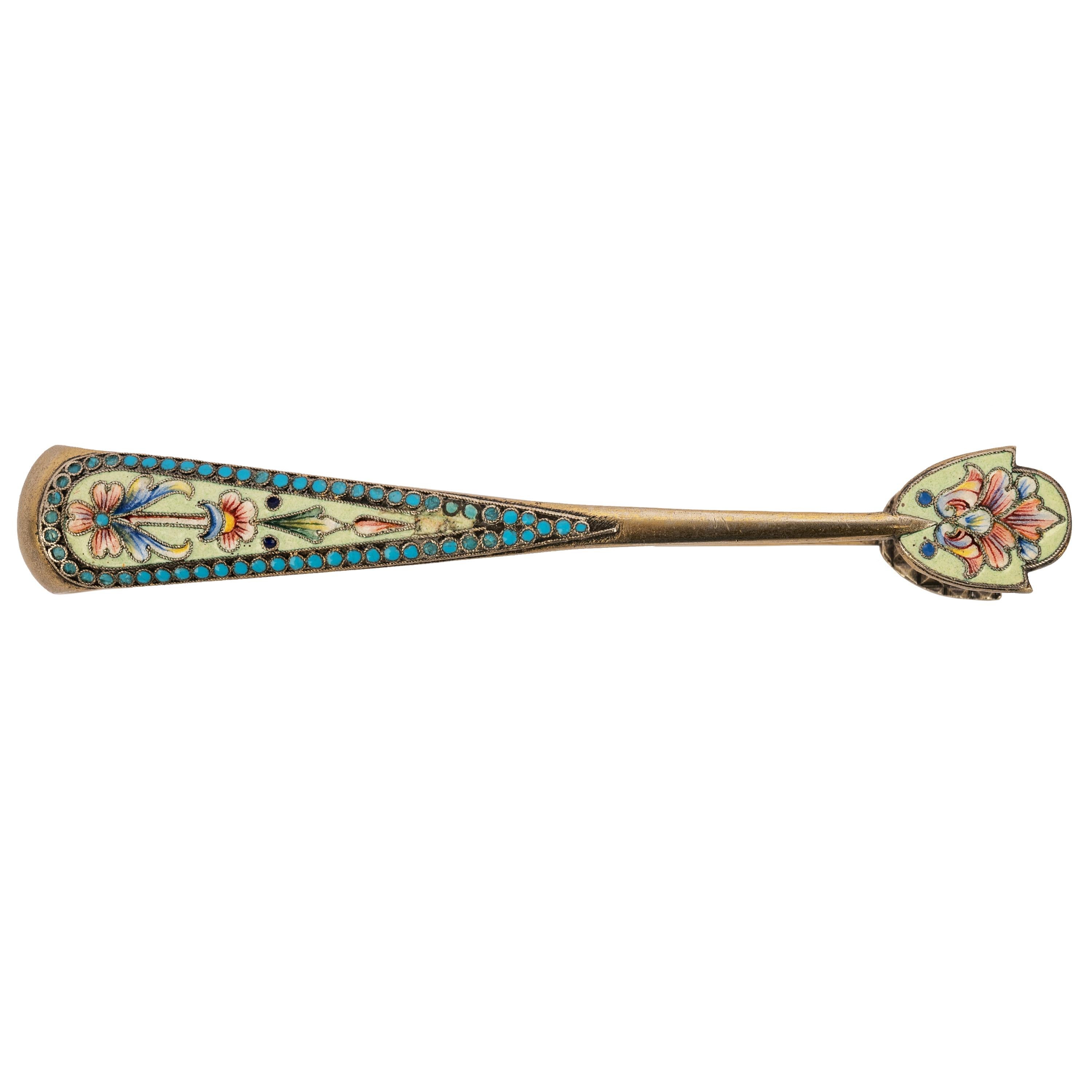 Antique Imperial Russian Silver Gilt Cloisonne Enamel Sugar tongs Moscow 1890 For Sale 3