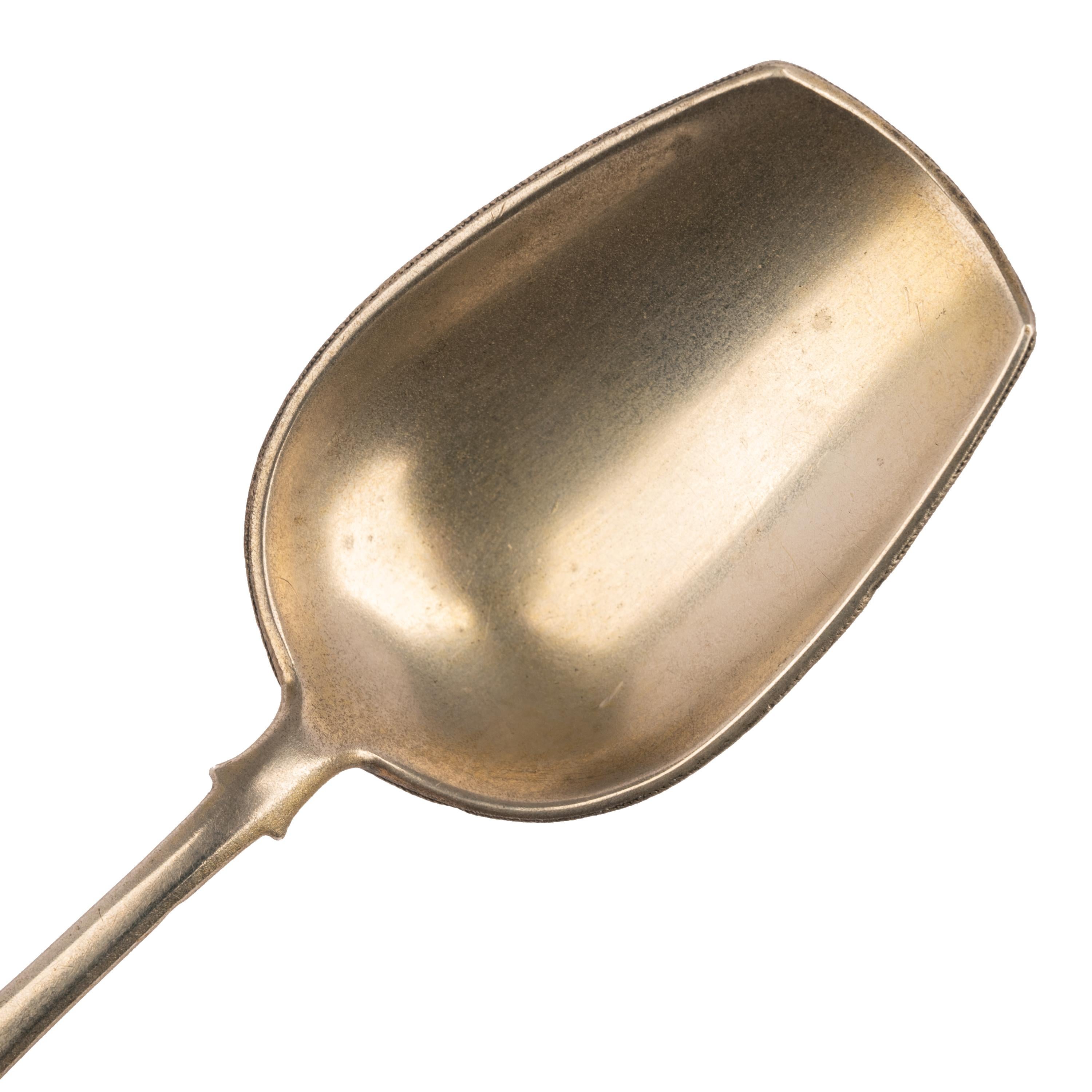 Antique Imperial Russian Silver Gilt Cloisonné Shovel Caddy Spoon Moscow, 1908 For Sale 9