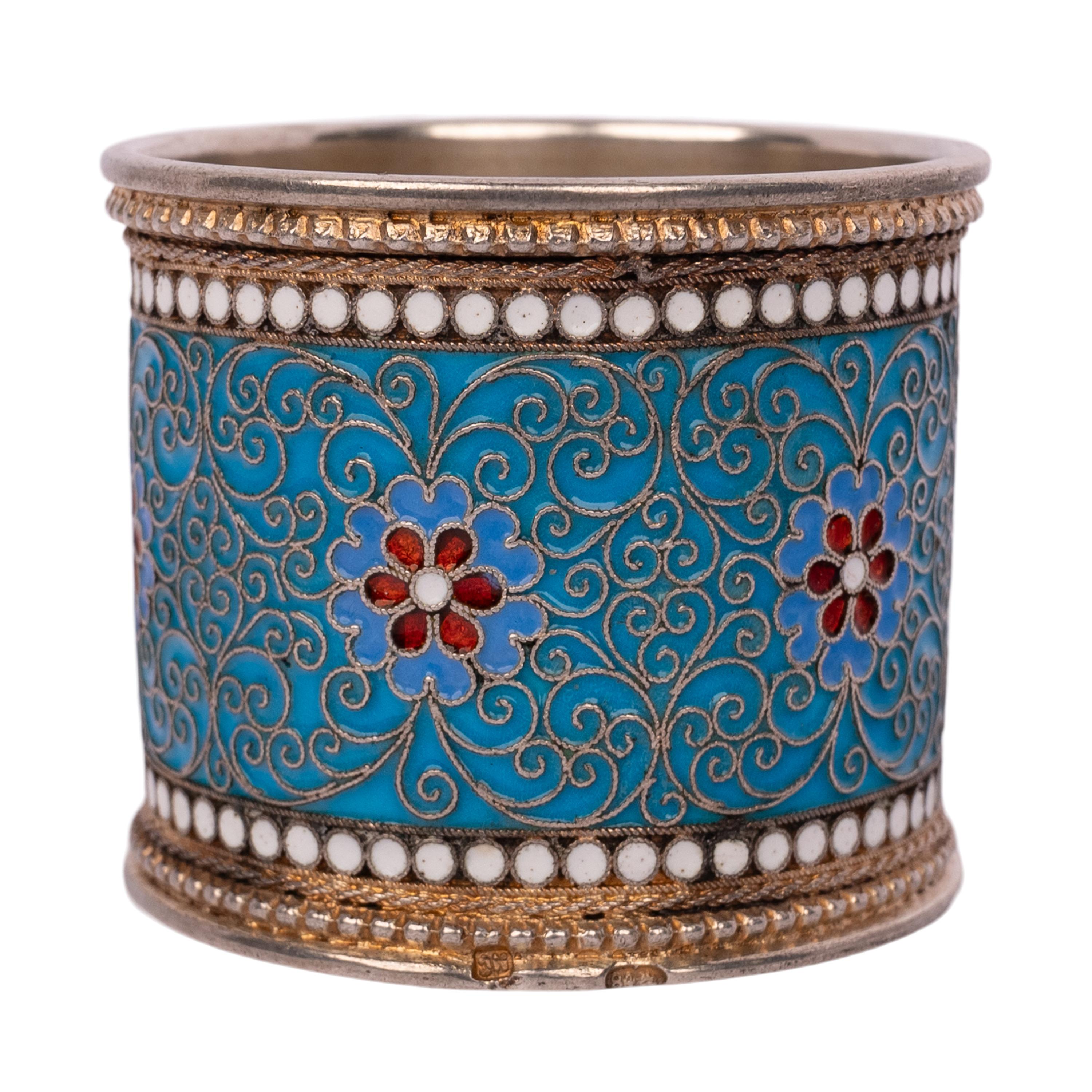 Cloissoné Antique Imperial Russian Silver Gold Cloisonne Enamel Napkin Ring Moscow 1896 For Sale