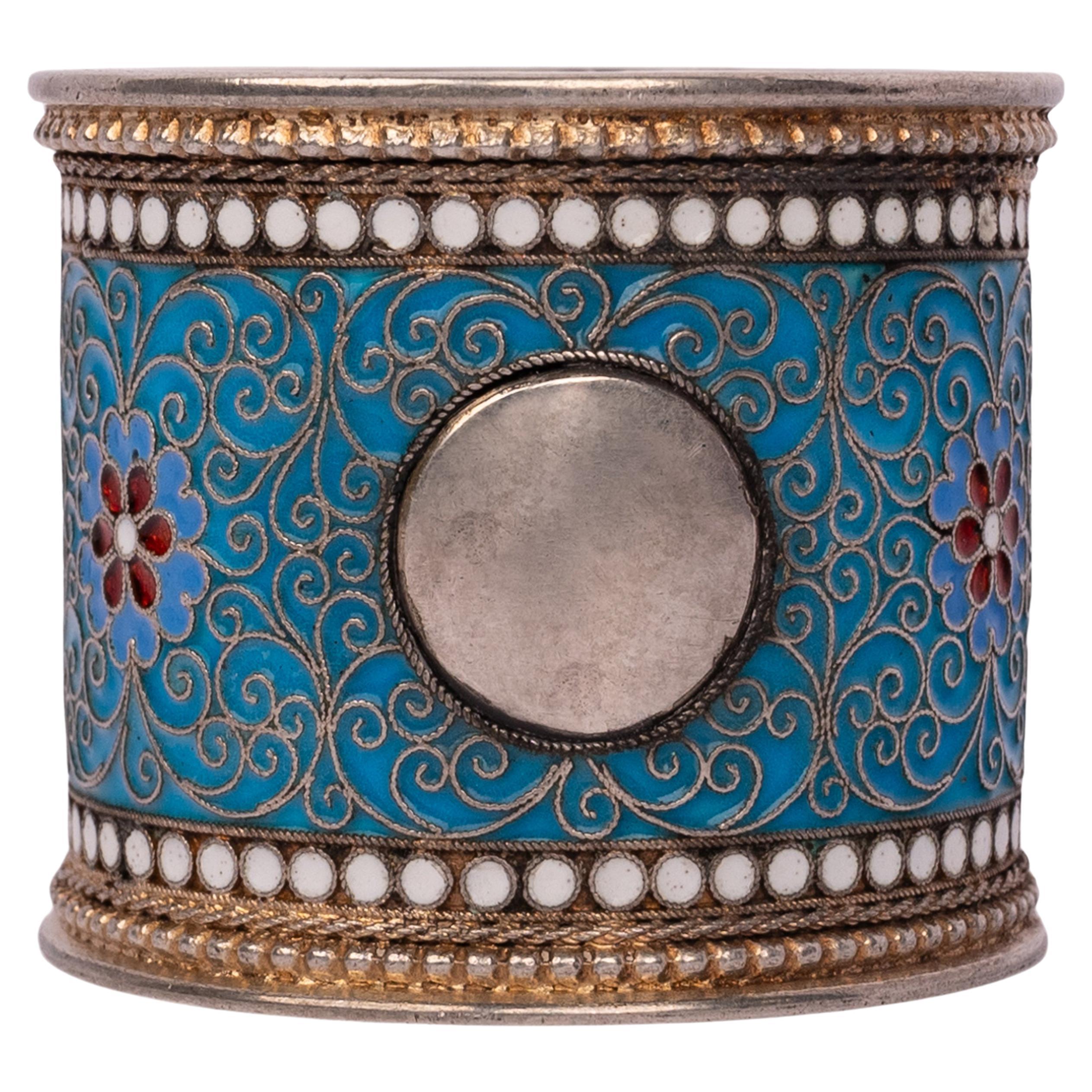 Antique Imperial Russian Silver Gold Cloisonne Enamel Napkin Ring Moscow 1896 For Sale