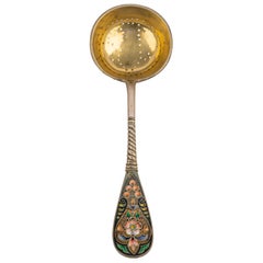 Antique Imperial Russian Sliver Gilt Cloisonné Enamel Tea Strainer Moscow, 1908