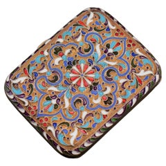 Antike kaiserliche russische Geldbörse/Schubladen aus massivem Silber und Cloisonné-Emaille, um 1900