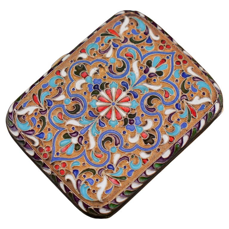 Antique Imperial Russian Solid Silver Cloisonne Enamel Purse/Case, c